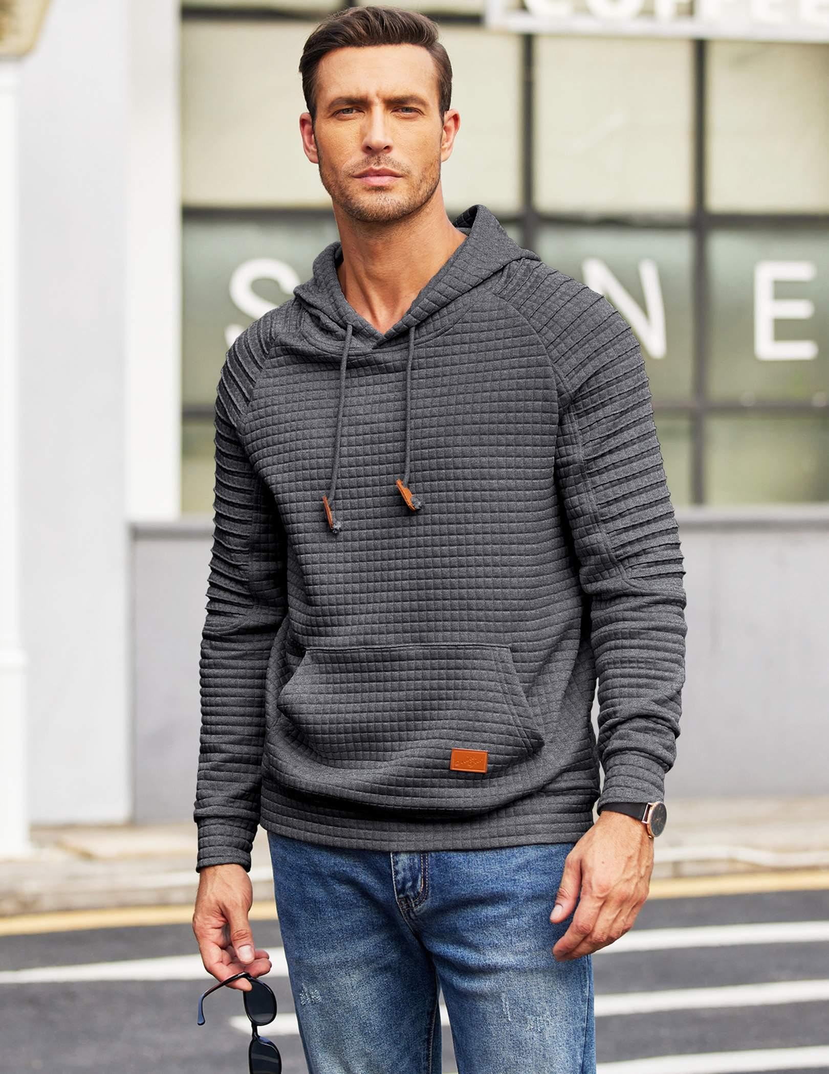 COOFANDY Men's Casual Pullover Hoodie - Long Sleeve Waffle Knit Sweatshirt with Kangaroo Pocket & Drawstring Hood | Perfect for Streetwear, Loungewear, and Outdoor Activities