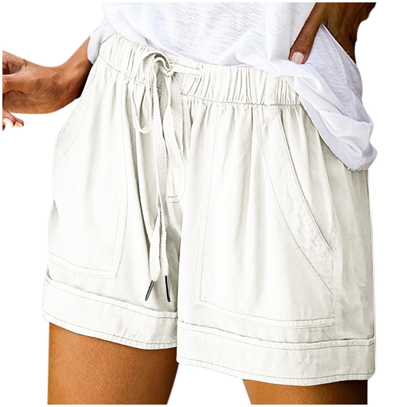 Women's Casual Elastic Waist Shorts with Pockets - Tropical Beach Drawstring Summer Shorts 2024 Trendy Vacation Outfit | Perfect for Beach Trips, Poolside Lounging & Summer Travel