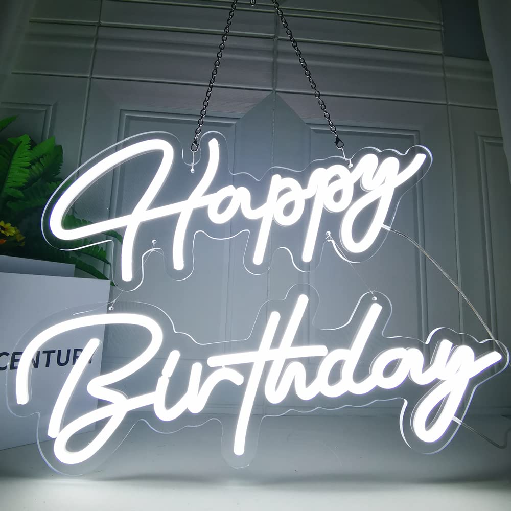 DECO Neon LED Light Sign - Happy Birthday W - Customizable Silicone Wall Decor for Wedding, Christmas, Party, Bedroom, Cafe, Dorm, Home, Restaurant & Office - Perfect for Celebrations & Interior Design