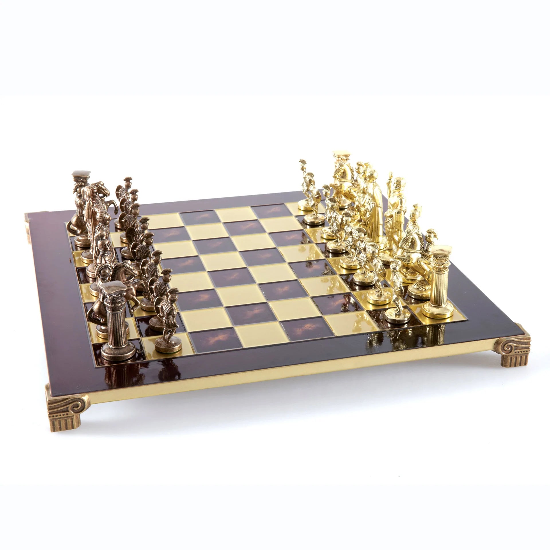 11 Inch Brass & Gold Greek vs Roman Chess Set - Premium Handcrafted Chess Board for Collectors & Strategy Game Lovers | Perfect for Home Decor, Gifts & Intellectual Game Nights