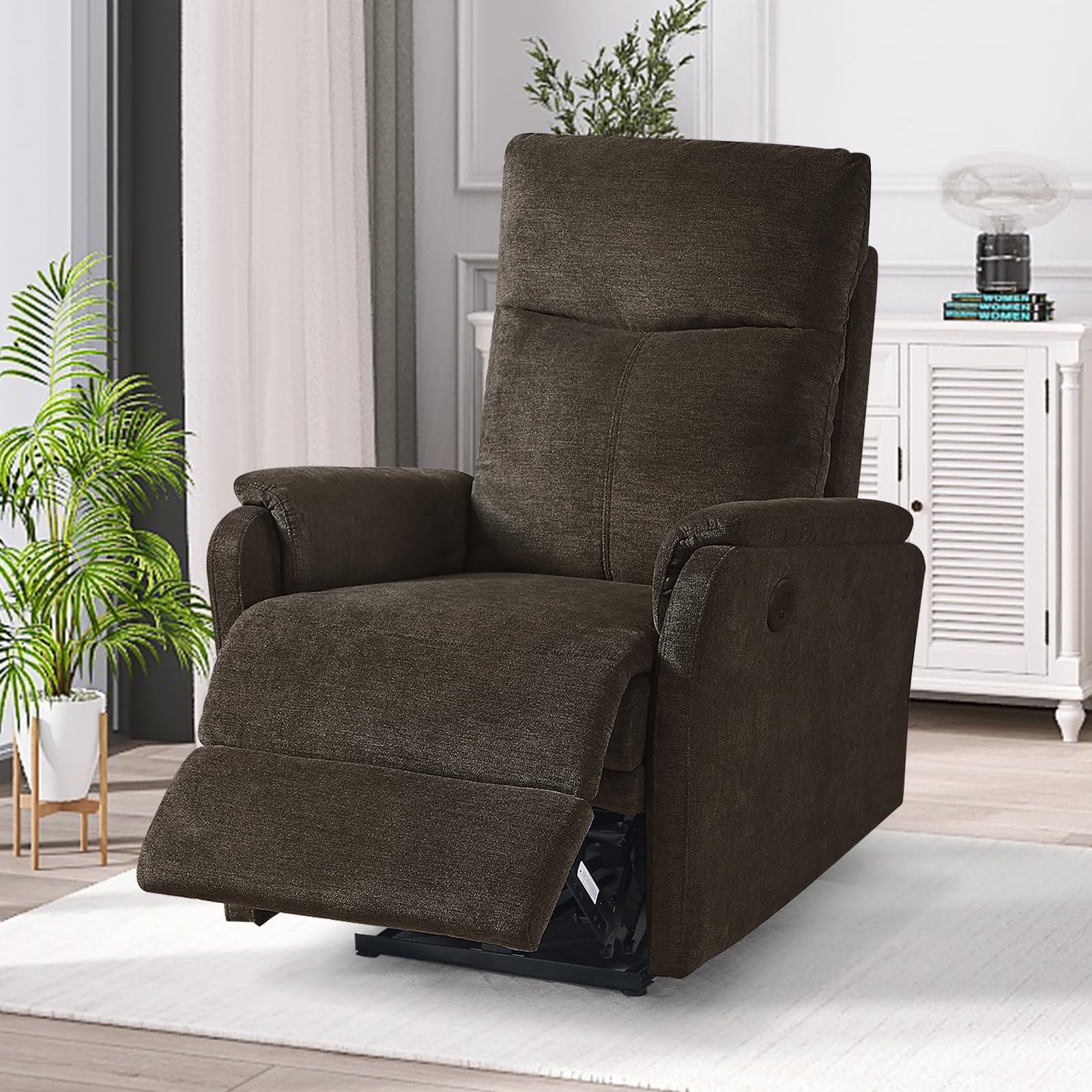 SoarFlash Modern Power Recliner Chair with USB Charging Port - Adjustable Fabric Recliner for Living Room, Small Spaces - Dark Brown | Perfect for Relaxing, Watching TV & Napping