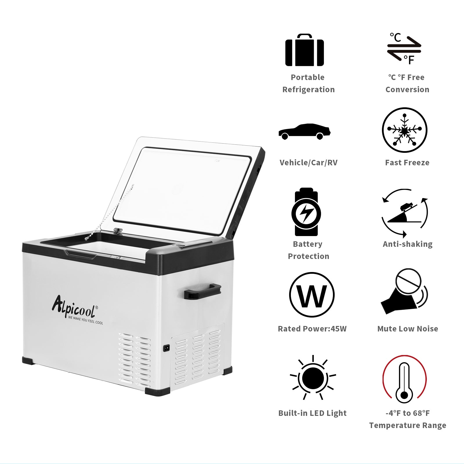 Alpicool C40 Portable Car Refrigerator - 12V/24V DC & 110-240V AC, 40-Quart Electric Cooler for Road Trips, Camping & Outdoor Adventures