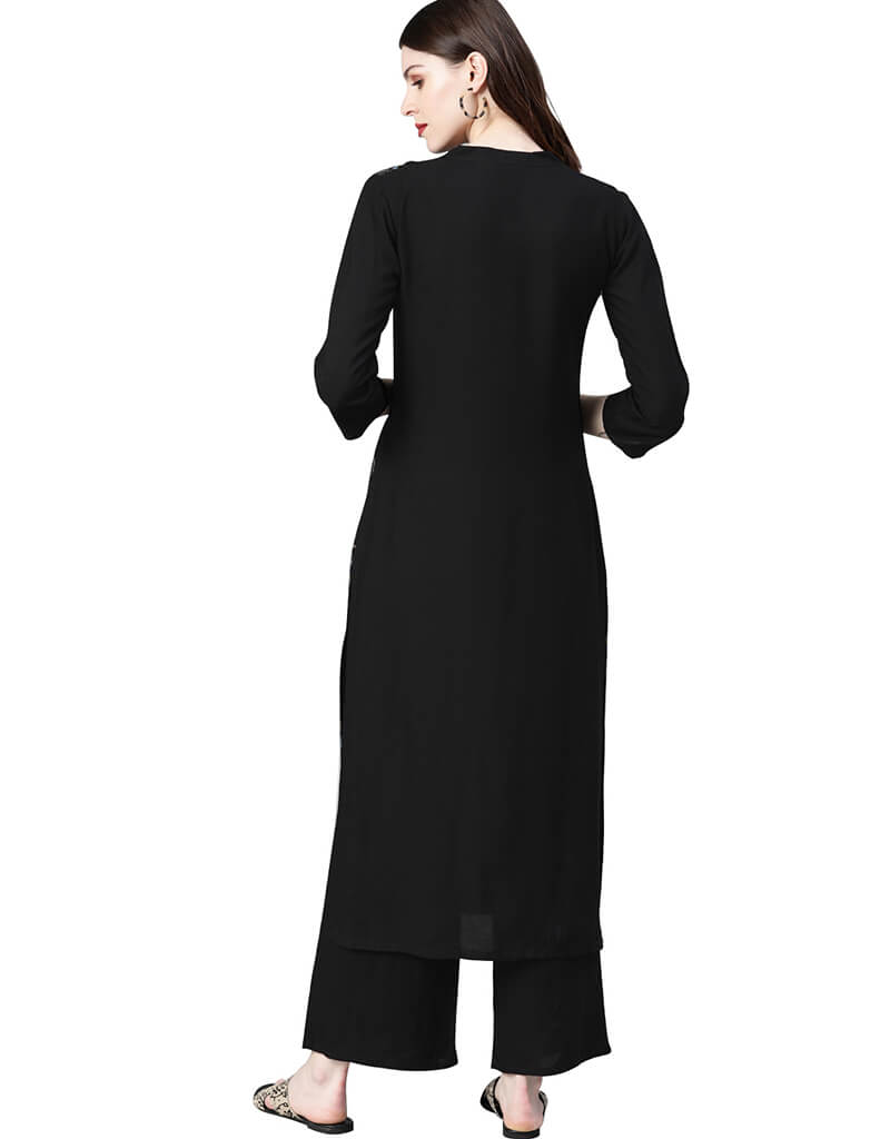 Black Rayon Palazzo Straight Pants for Women - Comfortable Wide Leg Trousers for Office, Travel & Casual Wear
