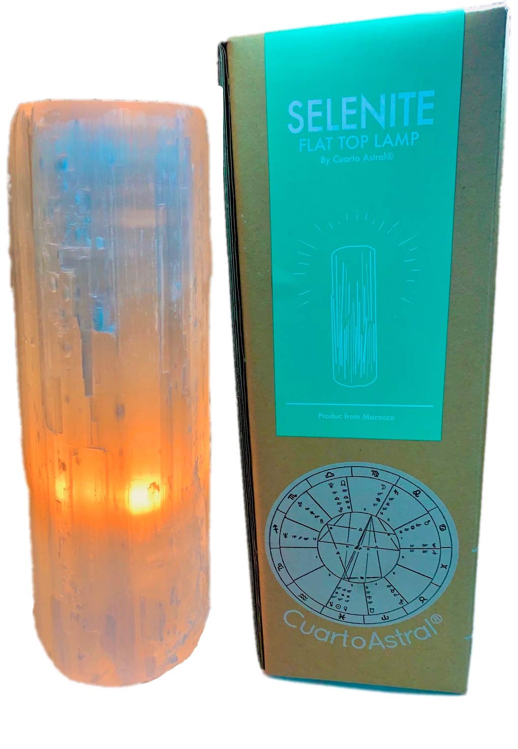 Astral Selenite Flat Top Lamp - 12 to 14 Inches Healing Crystal Night Light with Dimmable LED Bulb & White Cord | Energy Cleansing, Meditation, Yoga Room Decor | Bedroom, Spa, Office Relaxation Lighting