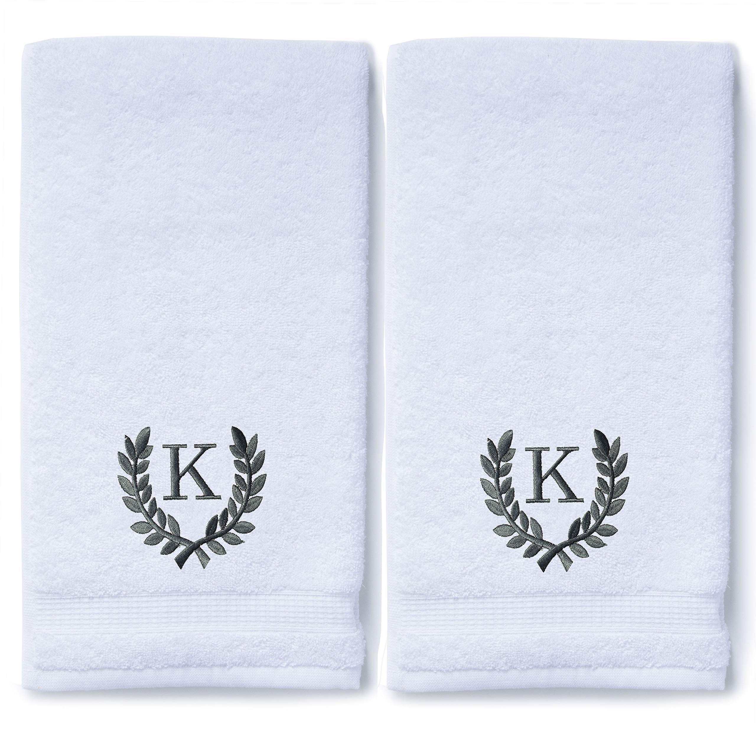 Personalized Monogrammed Hand Towels Set of 2 - Luxury Turkish Cotton, 16x30 Inch Oversized for Bathroom, Kitchen & Spa | Custom Wedding & Bridal Gift with Roman Font | Perfect for Home Decor, Guest Towels & Makeup Removal