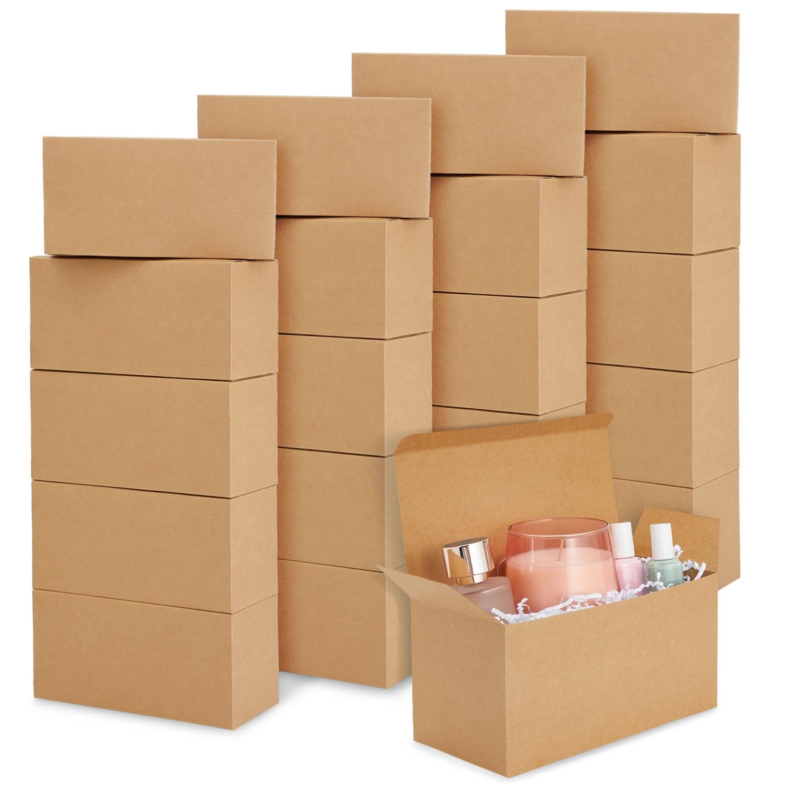 Juvale 20 Pack 9x4.5x4.5 Inch Brown Gift Boxes with Lids - Sturdy Cardstock Paper Boxes for Bridesmaid Gifts, Party Favors, Wedding Decorations & Shipping Packaging