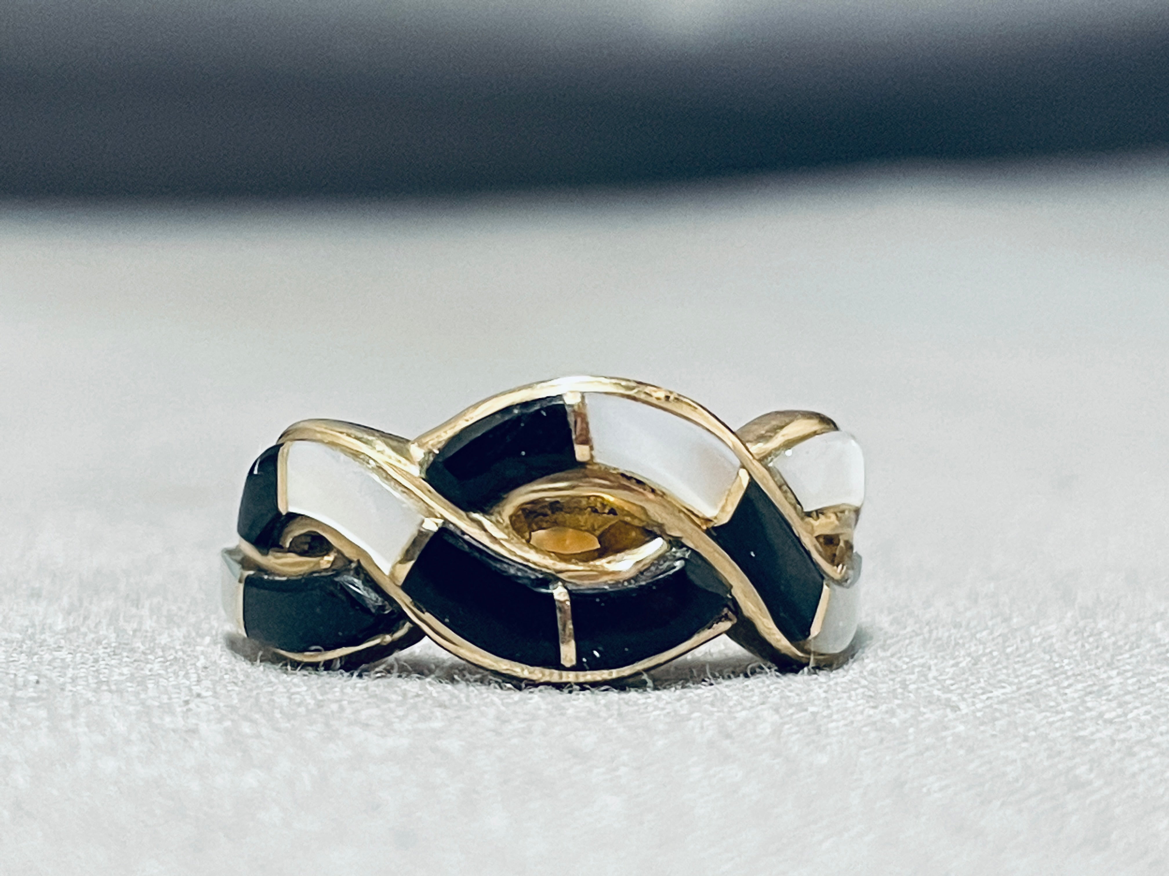 14K Solid Gold Vintage Native American Navajo Pearl Jet Ring - Handmade Southwest Jewelry for Women, Perfect for Weddings, Parties & Boho Fashion
