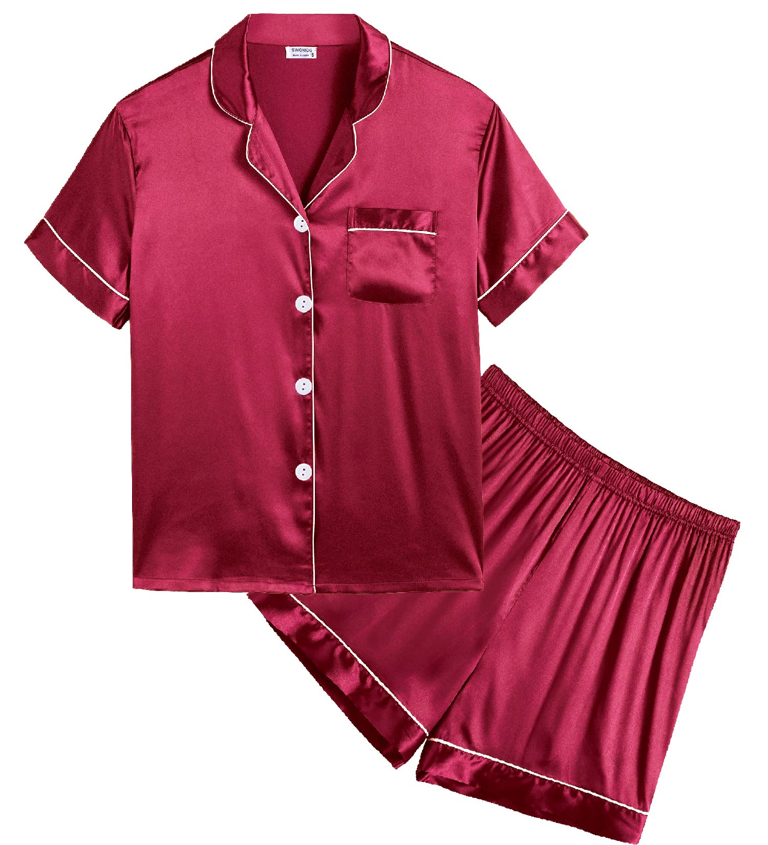SWOMOG Kids Satin Pajama Set for Girls & Boys - Soft Button-Down Silk Pjs with Short Sleeves, 2-Piece Nightwear & Lounge Outfit - Perfect for Sleepovers, Bedtime & Relaxing at Home