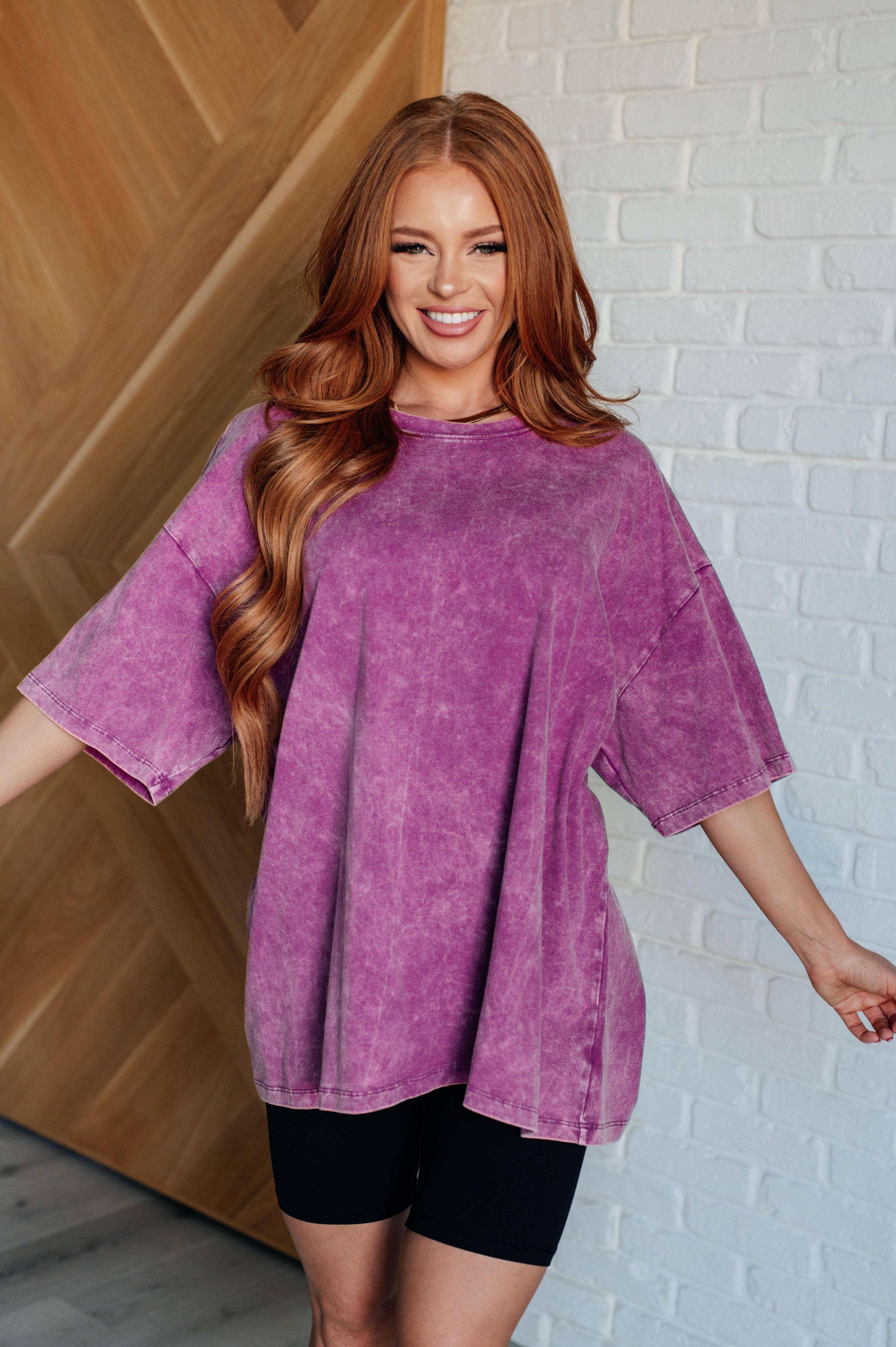 Don't Mind Me Mineral Wash Drop Shoulder Tee in Light Plum | Soft Vintage-Inspired Women's T-Shirt | Perfect for Casual Outings & Layered Looks