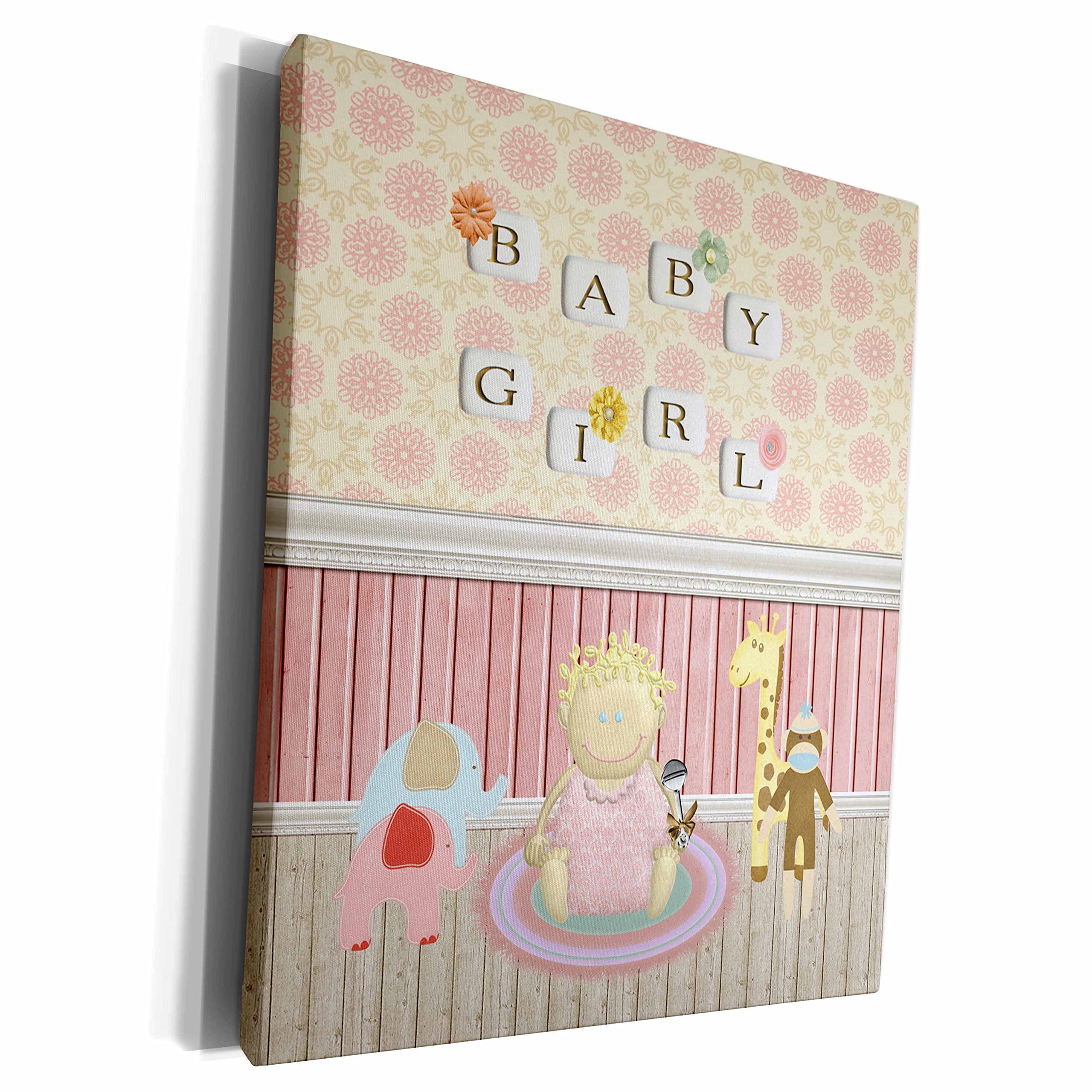 Premium Museum-Grade Canvas Wrap - Adorable Baby Girl in Nursery with Stuffed Animals & Beaded Wall Decor | Perfect for Nursery, Baby Shower Gifts & Kids Room Decoration