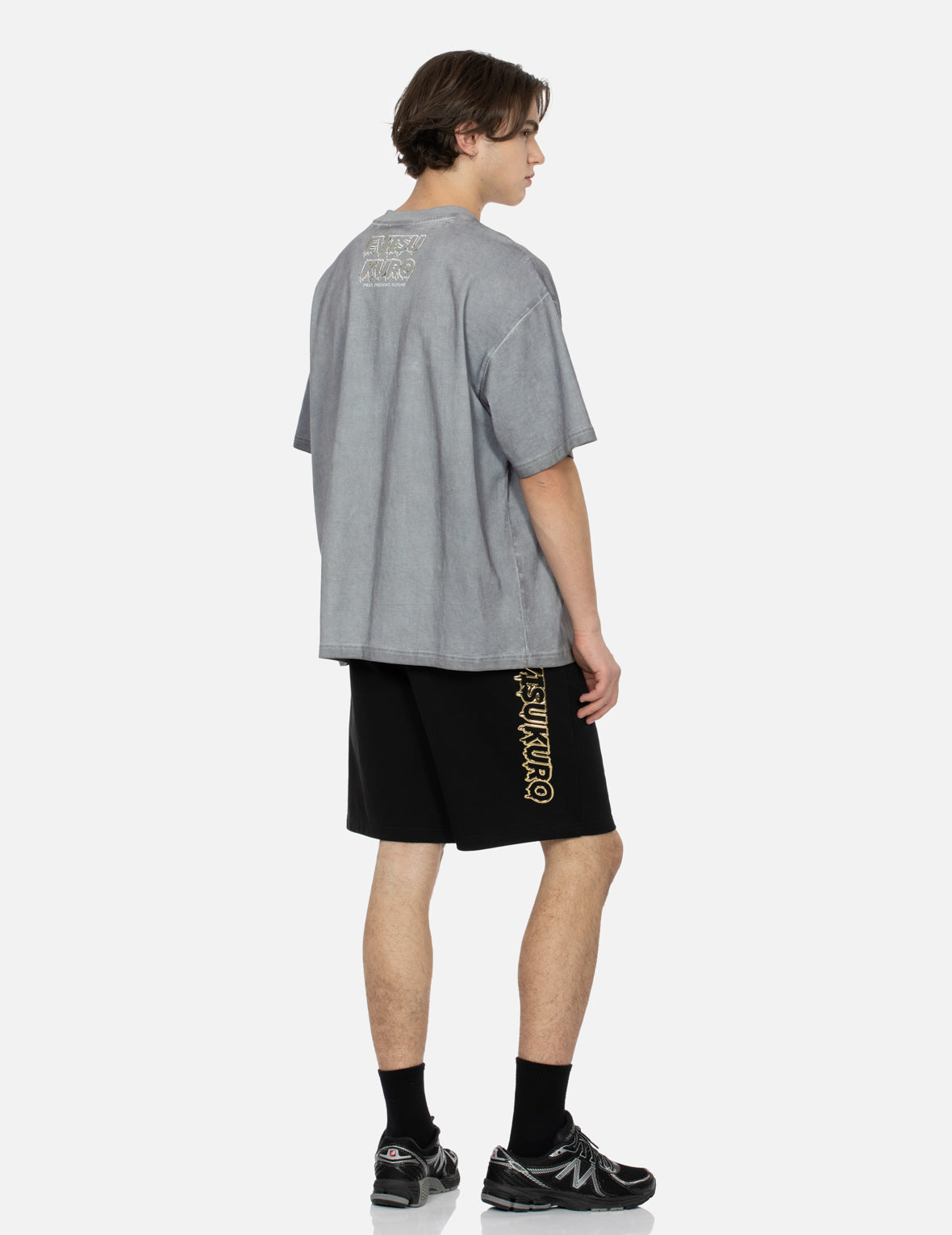 Kamon & Melting Metallic Logo Print Loose Fit T-Shirt for Men - Casual Streetwear & Graphic Tee for Everyday Wear