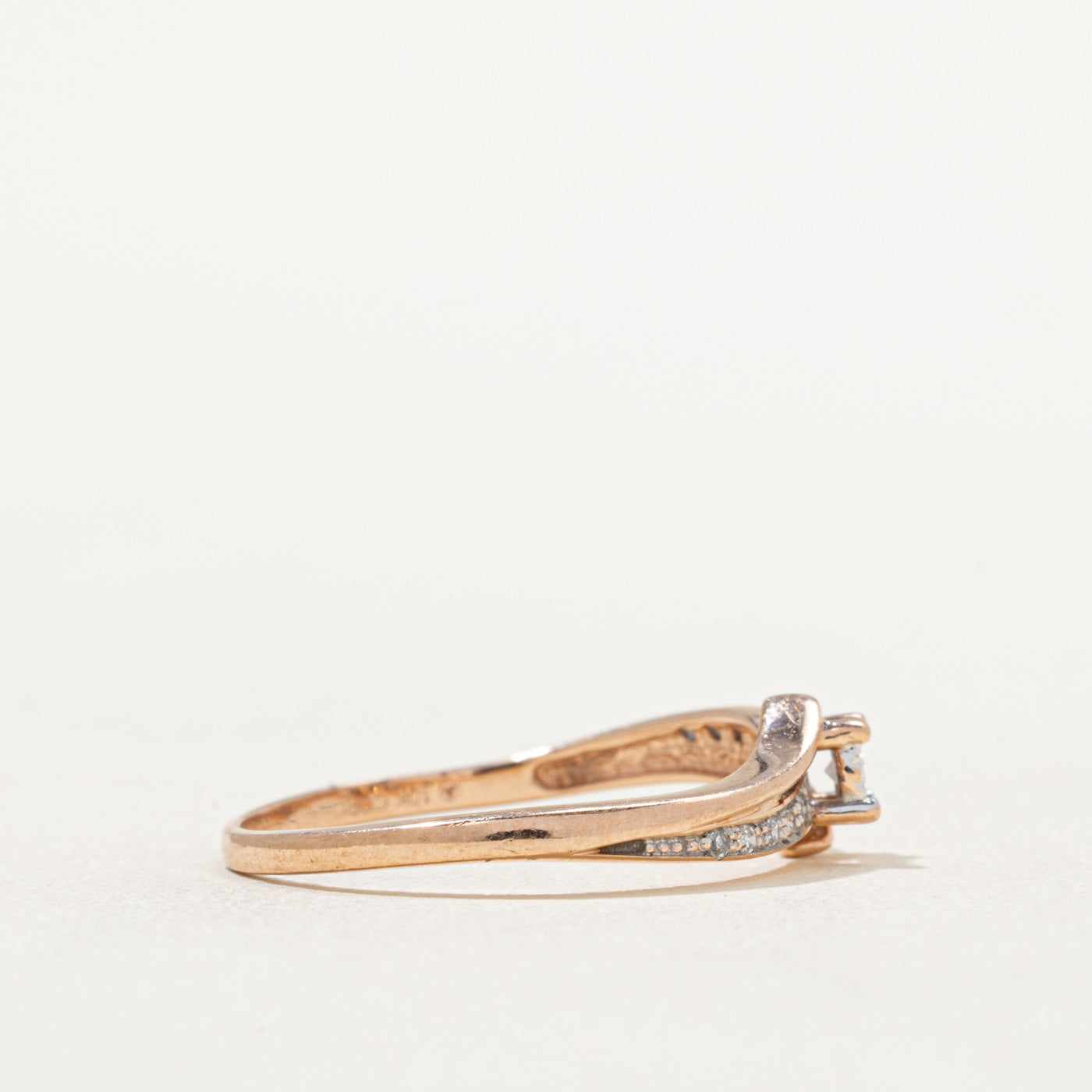 Rose Gold Diamond Bypass Ring - 0.10ctw Sparkling Diamond Wedding Band - Size 7.75 - Elegant Promise Ring for Women - Perfect for Engagement, Anniversary & Special Occasions