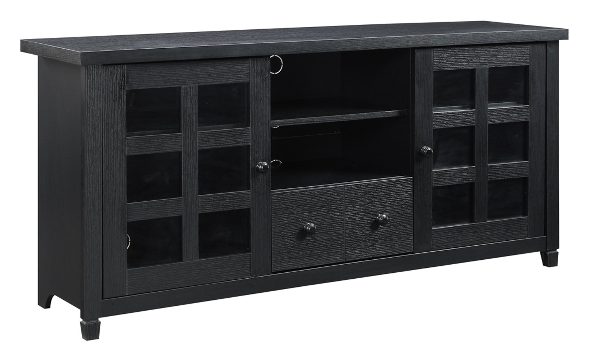 Convenience Concepts Newport Park Lane 1-Drawer TV Stand with Storage Cabinets & Shelves for 65-Inch TVs - Black - Perfect for Living Room, Bedroom & Home Theater Setup