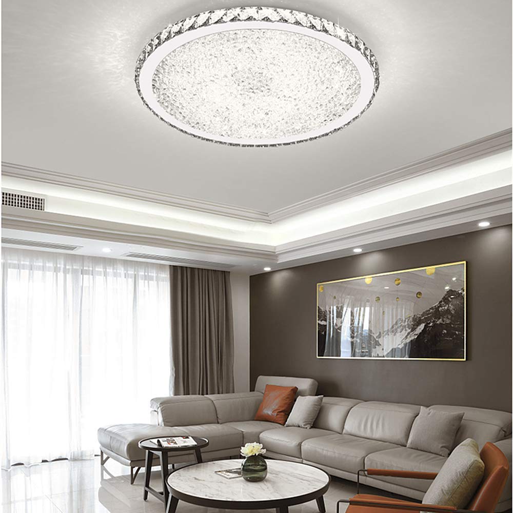 Luxury Modern Crystal Round LED Flush Mount Ceiling Light Fixture - 23.5 Inch White Close to Ceiling Chandelier for Living Room, Bedroom, Dining Room & Restaurant - Perfect for Ambient Lighting and Home Decor