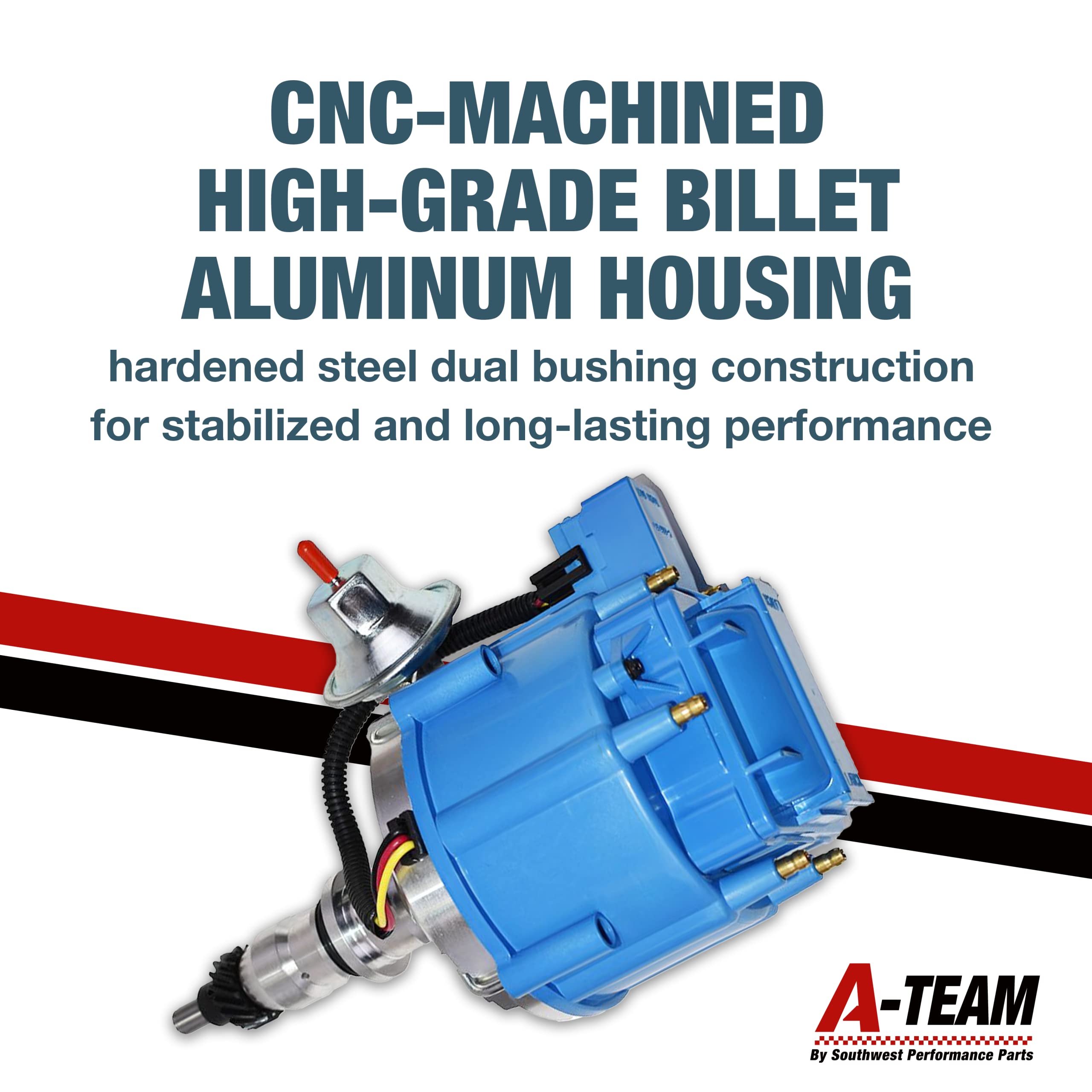 A-Team Performance Complete HEI Distributor with Ignition Module - Compatible with Ford F100 F150 F250 E100 E150 - Straight 6 Cylinder 240 & 300 Engine (65K Coil, One Wire Installation, Blue Cap) - Perfect for Classic Ford Truck Restoration & Engine Upgrades