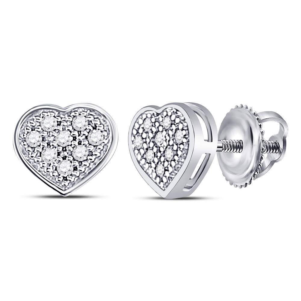 10K White Gold Women's Round Diamond Heart Cluster Earrings - 1/20 CTTW - Perfect for Valentine's Day Gifts, Anniversary Presents & Special Occasions