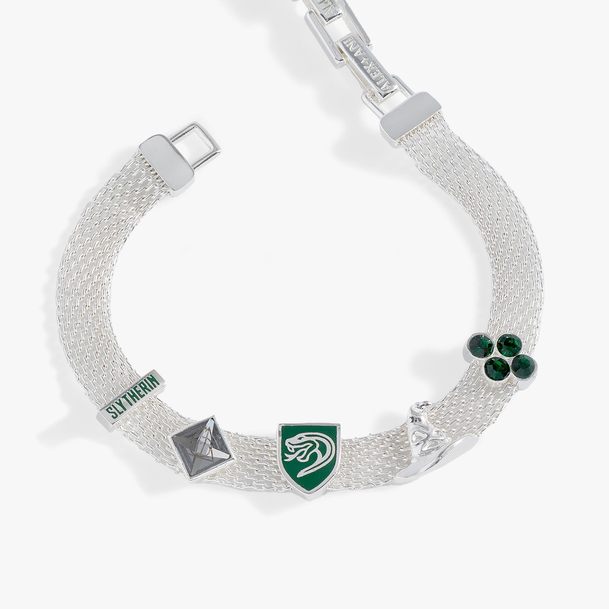 Harry Potter Slytherin House Charm Bracelet - Adjustable Mesh Wristband for Fans - Perfect for Cosplay, Gift Giving & Wizarding World Events