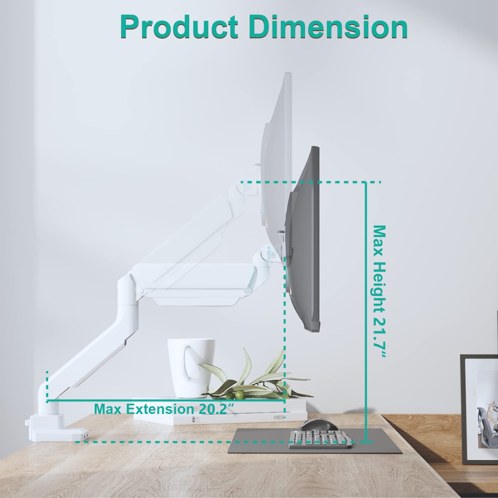 WALI Adjustable Gas Spring Single Monitor Arm Stand - Heavy Duty Desk Mount for 35 Inch Screens up to 33lbs (GSMU001-W, White) | Perfect for Home Office, Gaming Setup & Workspace Ergonomics