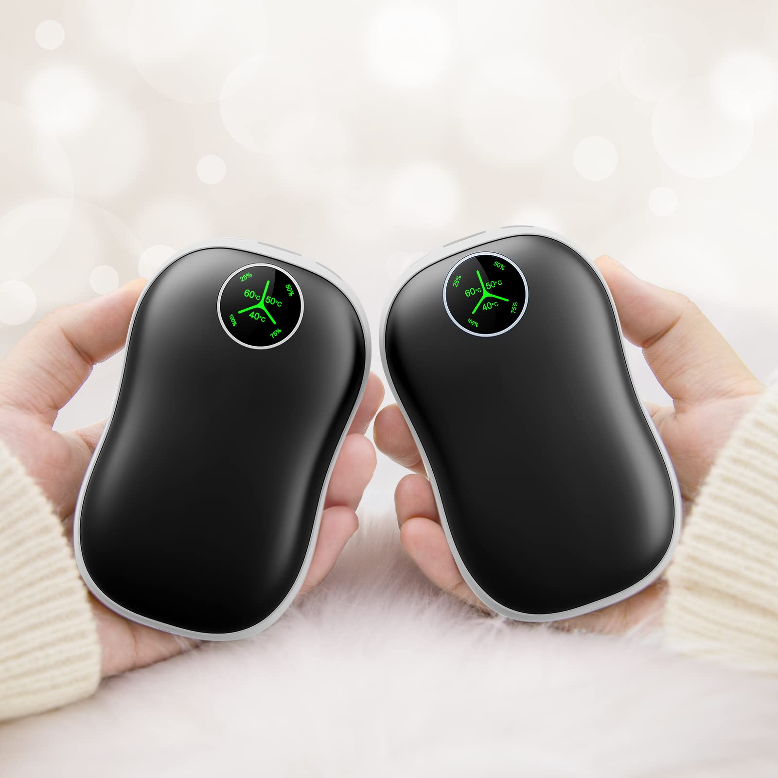 Jialexin Rechargeable Hand Warmers 5000mAh - 2 Pack Electric Pocket Warmer with Digital Display & Power Bank Function - Perfect for Outdoor Activities, Camping, Hiking, and Winter Sports