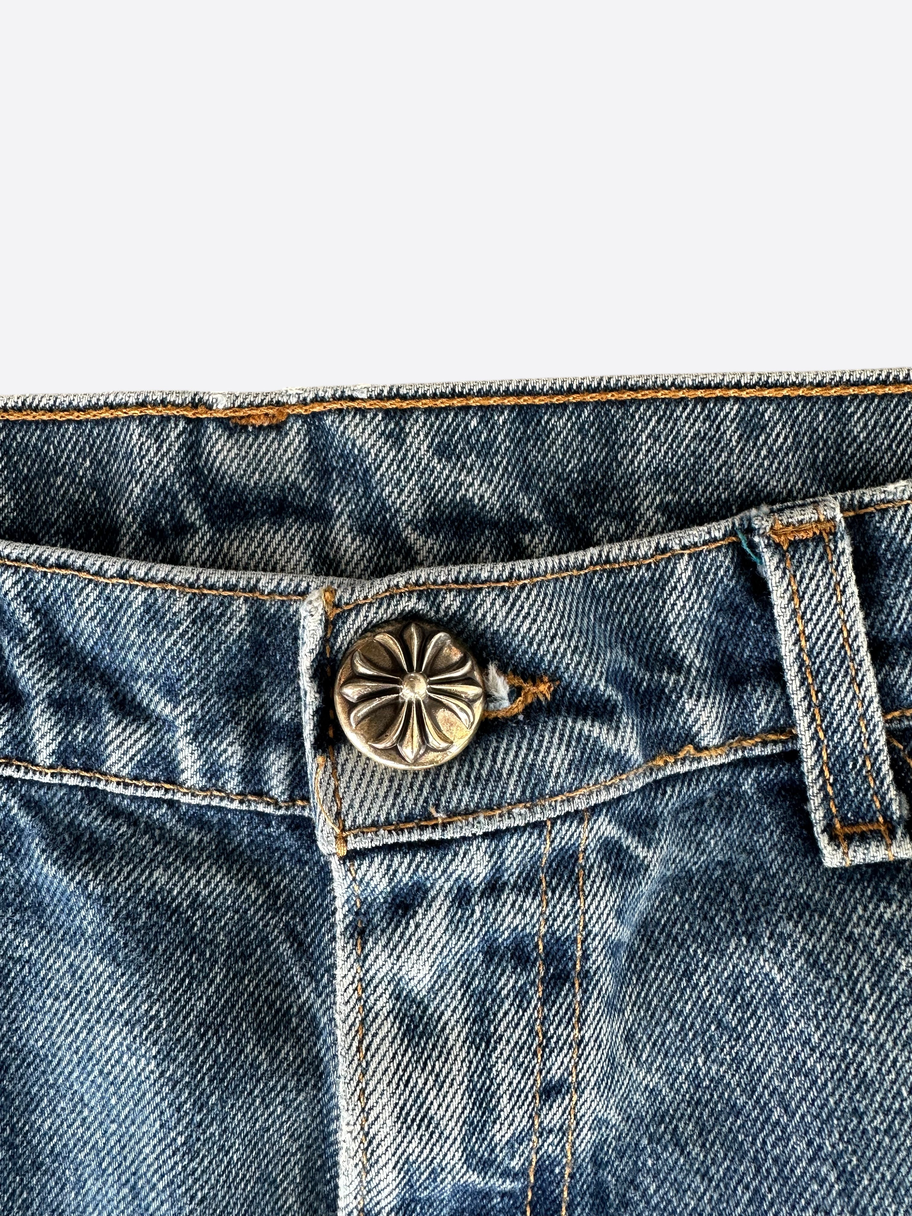 Chrome Hearts x Levi's Blue Cross Patch Stencil Jeans - Vintage Distressed Denim Pants for Men & Women | Perfect for Streetwear, Casual Outfits, and Fashion Statements