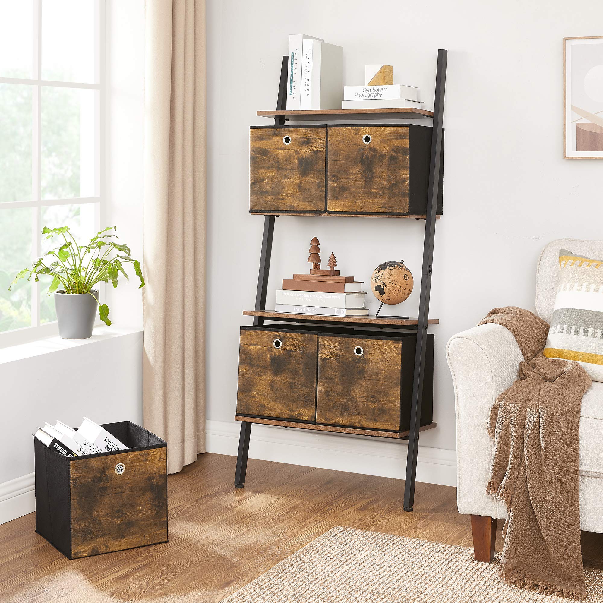 SONGMICS 6-Pack Foldable Storage Cubes with Handles - 11.8x11.8x11.8 Inch Fabric Storage Bins for Closet, Shelves & Home Organization (Rustic Brown & Black) | Perfect for Toys, Books & Seasonal Items