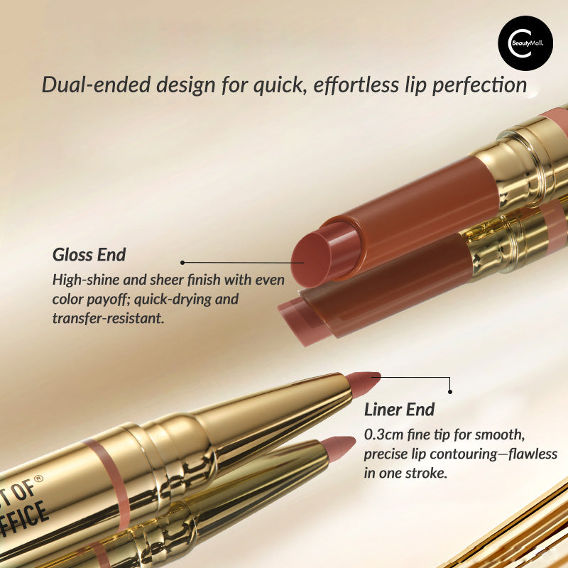 OUT OF OFFICE Dual Ended Sculpting Lip Gloss Stick - Hydrating Plumping Lip Gloss & Lip Liner 2-in-1 - Perfect for Day & Night Makeup Looks