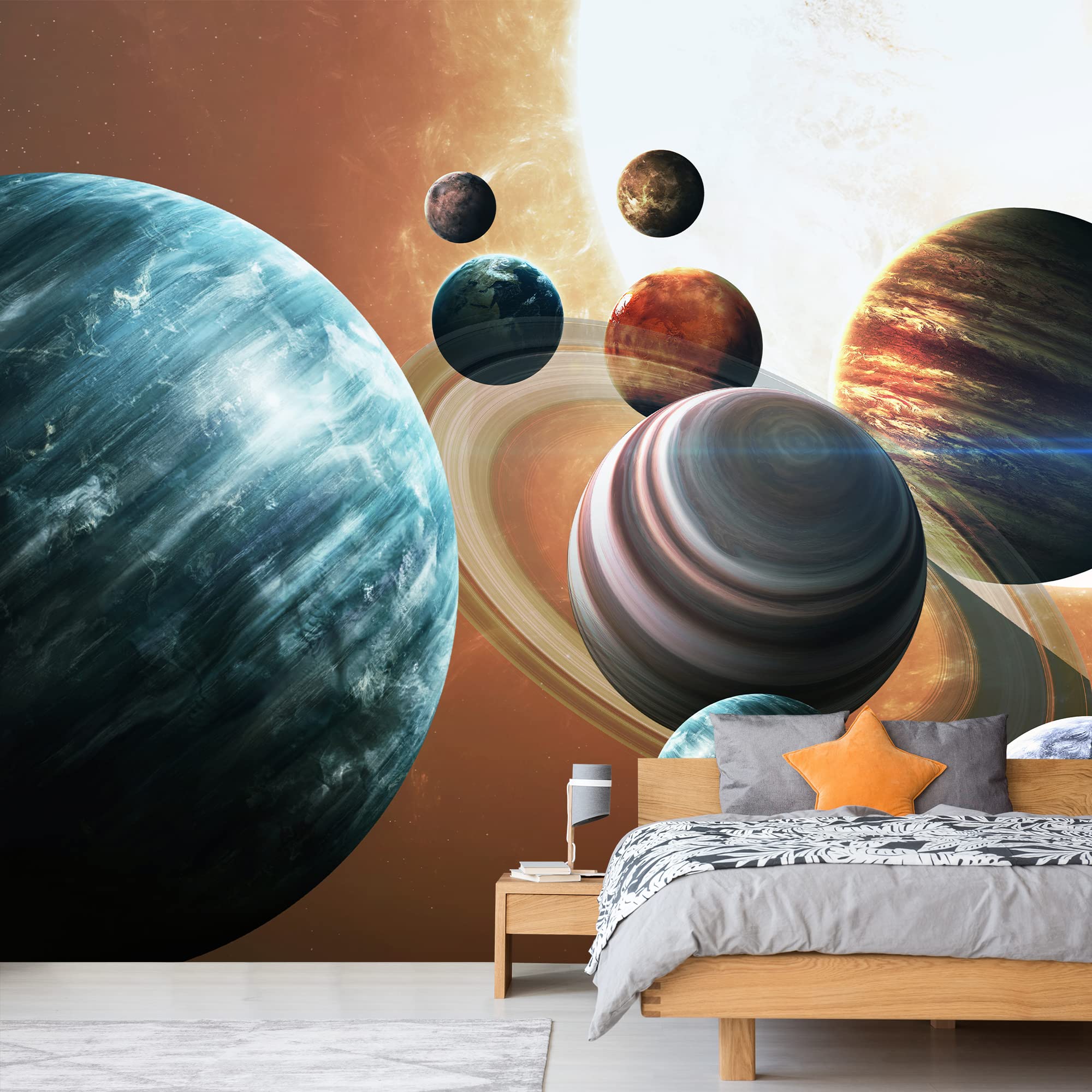 Removable Wallpaper Peel and Stick - Giant Planets Universe Wall Mural for Bedroom (100x144 inches) - Perfect for Kids Room Decor, Nursery, Dorm & Home Office