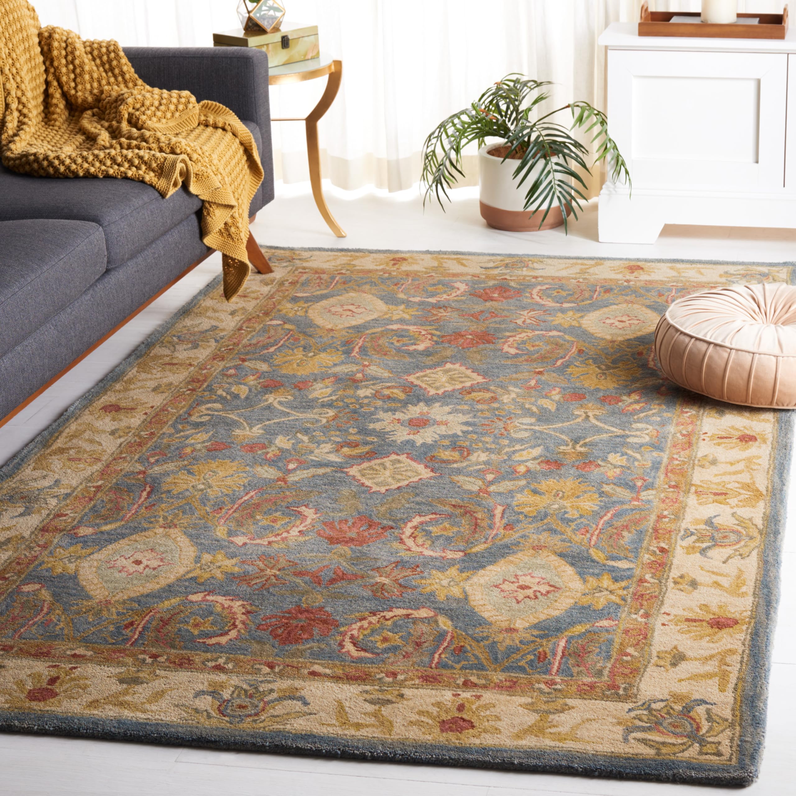 SAFAVIEH Anatolia Collection Handmade Traditional Oriental Wool Area Rug - 5' x 8', Light Blue & Ivory, Non-Slip & Durable for High Traffic Areas - Perfect for Living Room, Bedroom, Office & Dining Room Decor (AN544D)