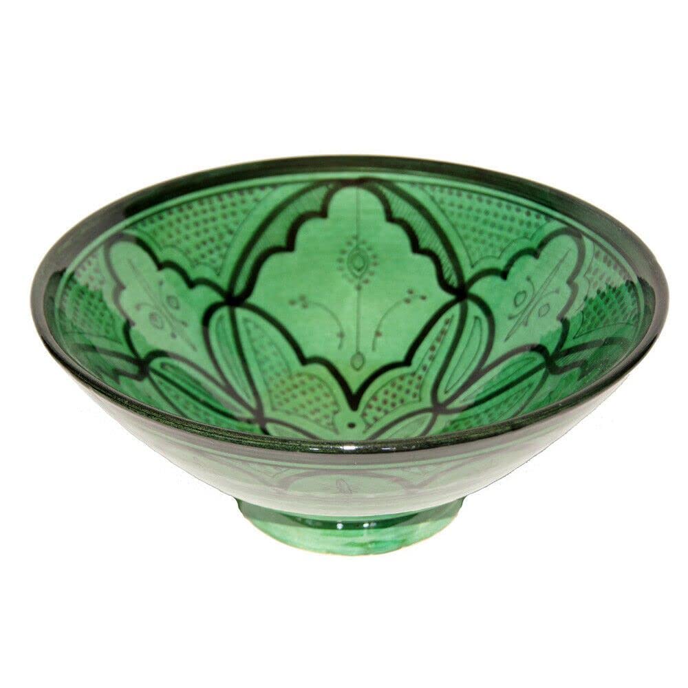 12 Inch Large Ceramic Pasta Salad Bowls - Handmade Pottery Serving Dish for Fruit, Soup, Rice | Black & Green Spanish Style | Perfect for Dinner Parties, Picnics & Home Decor