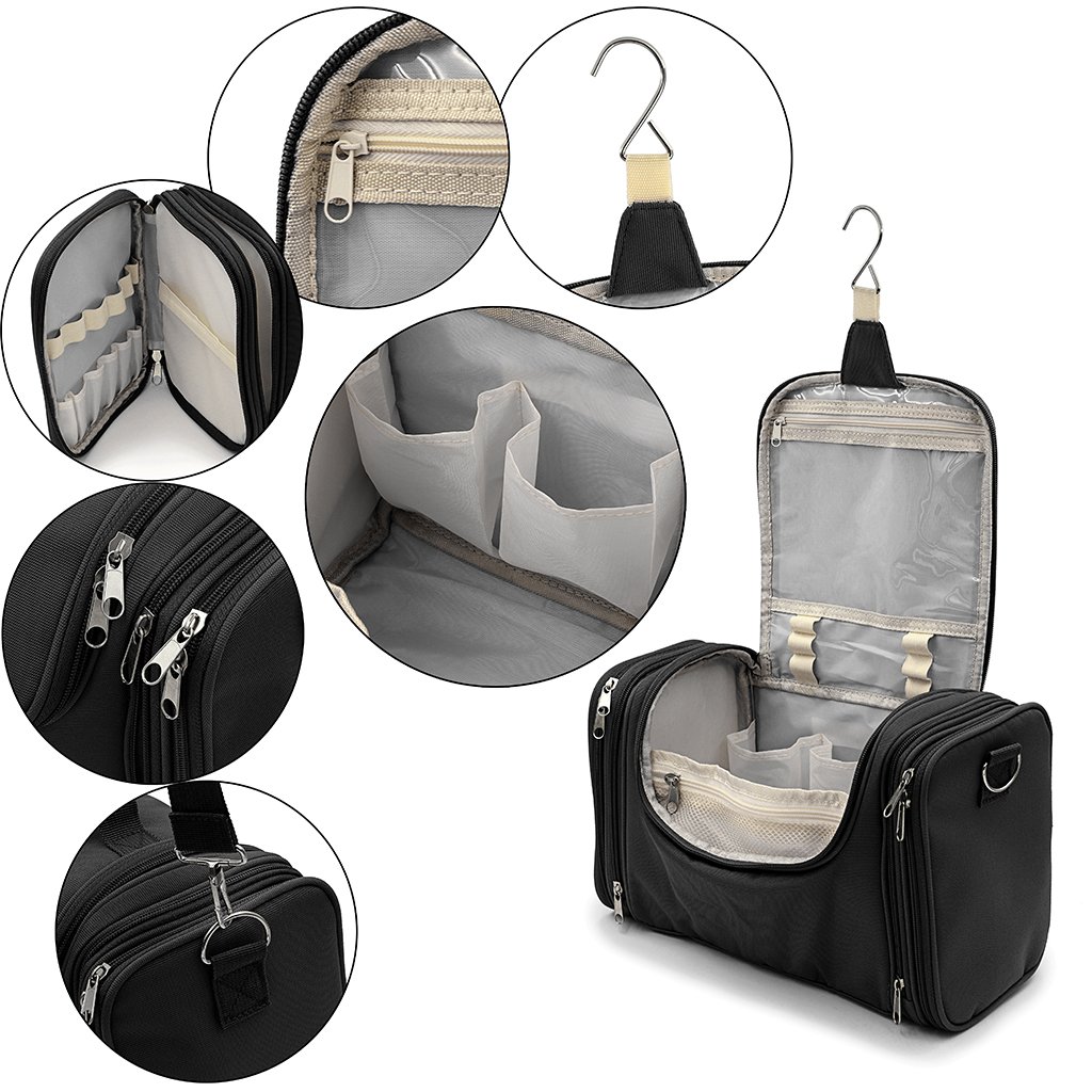 IGNPION Large Hanging Toiletry Bag - Waterproof Travel Makeup Organizer with Multiple Pockets for Business Travel, Vacation & Home Storage (Black) | Perfect for Cosmetics, Toiletries & Travel Essentials Organization