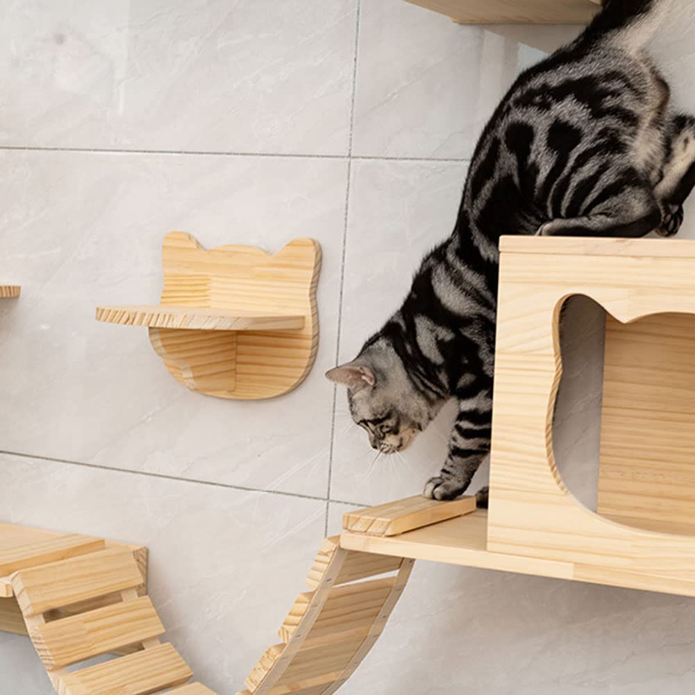 17-Piece Wall-Mounted Wooden Cat Climbing Set with 2 Space Capsule Beds, 3 Condos, 8 Shelves, 2 Bridges & Sisal Scratching Posts - Multi-Level Cat Activity Furniture for Indoor Play & Exercise
