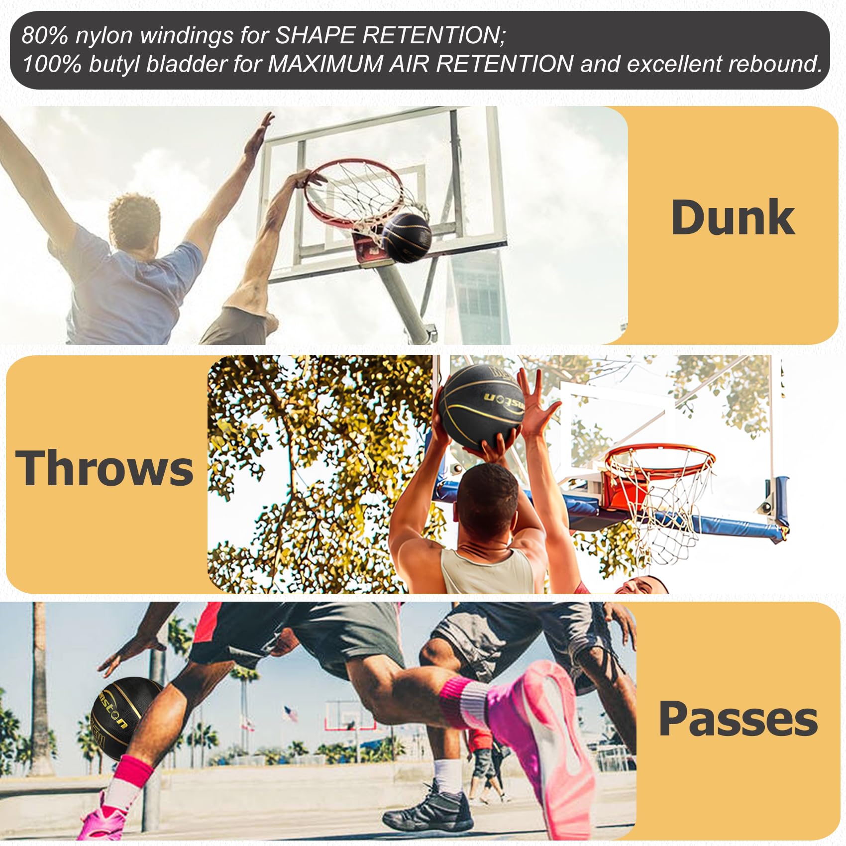Senston 29.5'' Official Size 7 Rubber Basketball - Indoor & Outdoor Street Basketball with Air Pump - Perfect for Training, Games & Playground Use