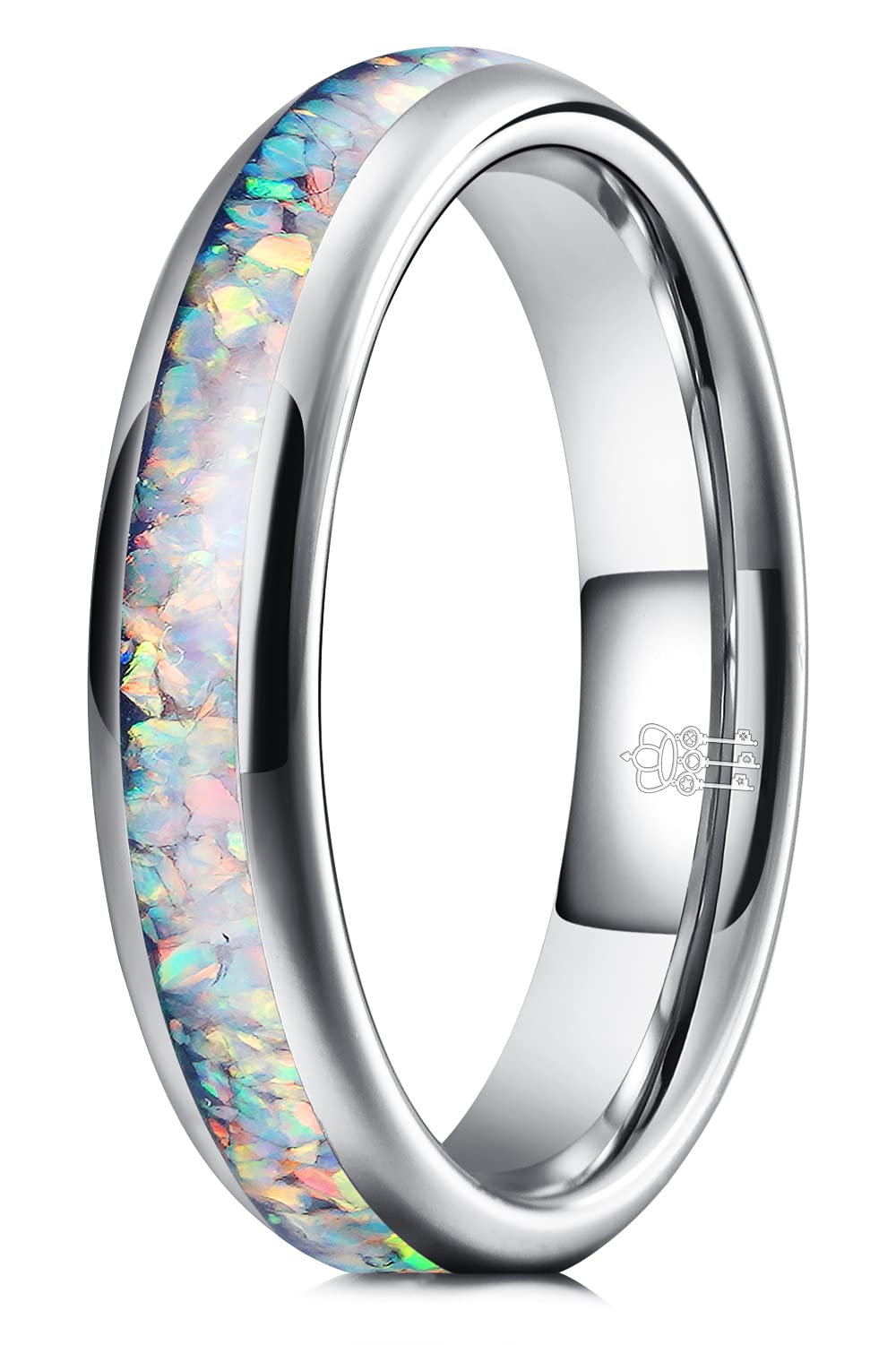 THREE KEYS JEWELRY 4mm & 8mm Galaxy Collection Tungsten Wedding Bands for Men & Women - Fire Created Opal Inlay Customizable Rings for Engagement, Anniversary & Special Occasions