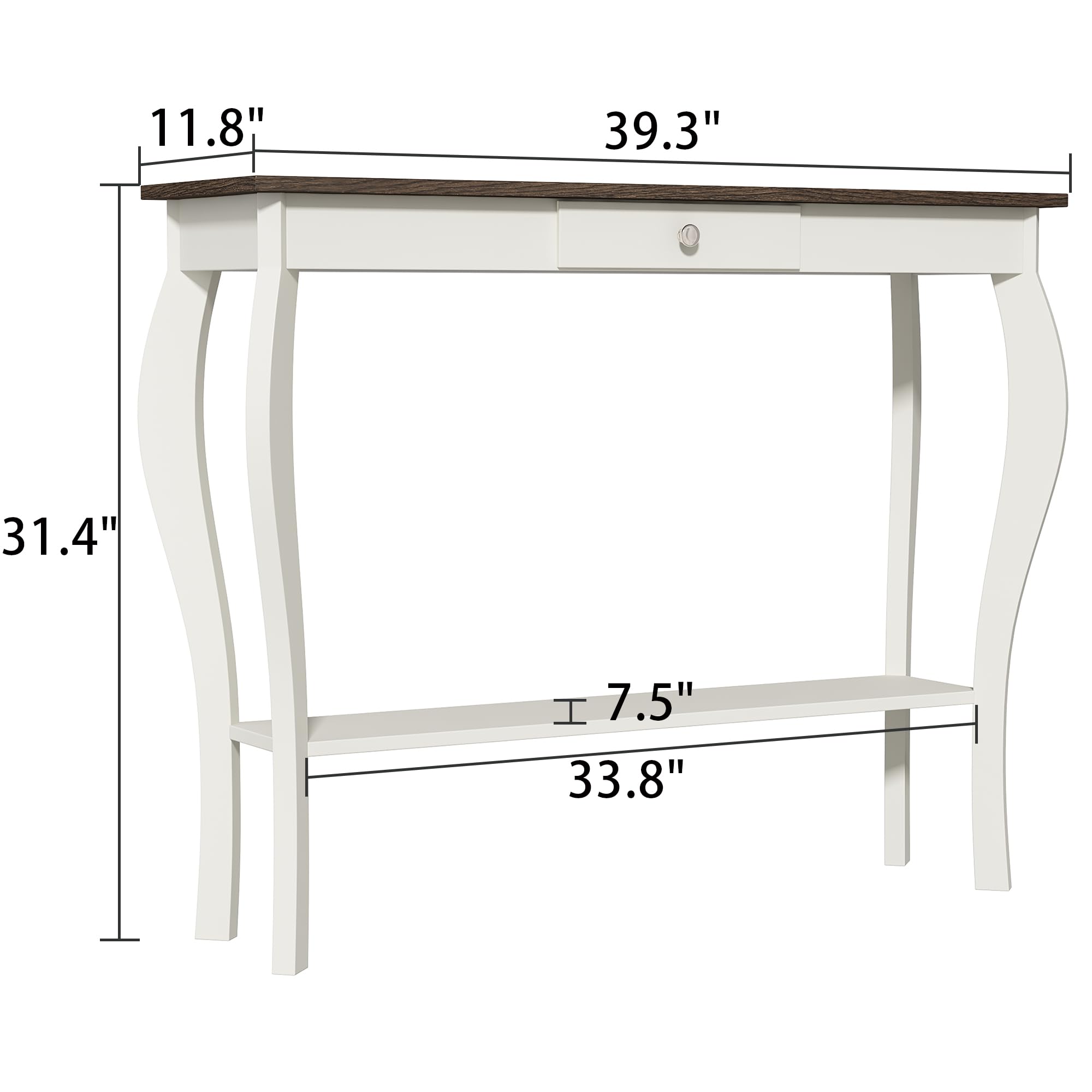 ChooChoo Narrow Farmhouse Console Table with Drawer - Chic Accent Sofa Entryway Table with Shelves - Antique White & Brown - Perfect for Entryway, Living Room, Hallway & Small Space Decor