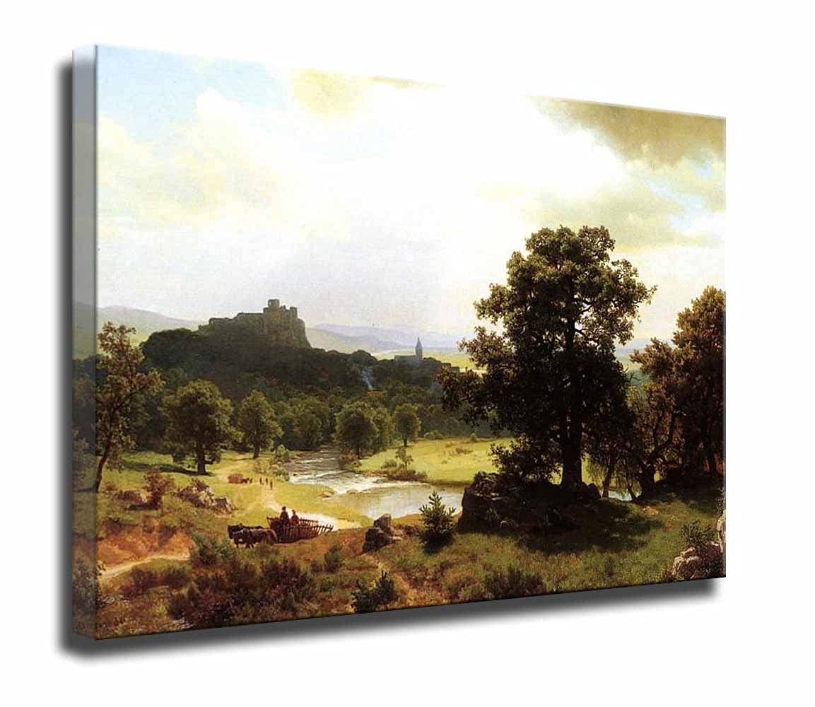 Albert Bierstadt 'Days Beginning' Framed Canvas Wall Art - 50x70cm (20x28in) Ready to Hang - Perfect for Living Room Decor, Bedroom Pictures & Office Wall Art | Vintage Landscape Painting for Home & Office Decoration