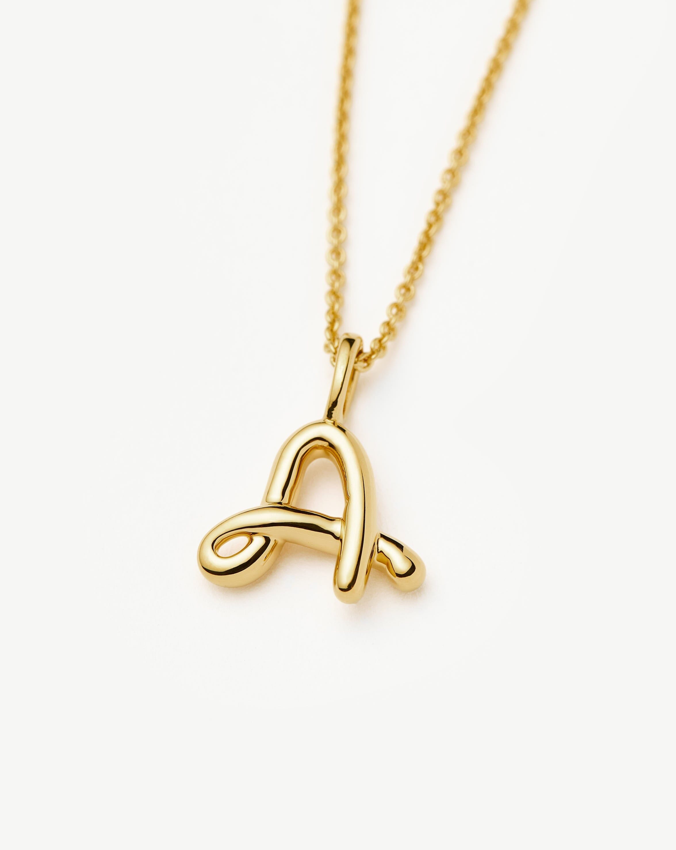 Curly Molten Mini Initial Necklace - Personalized A Letter Pendant in 18k Gold Vermeil - Perfect for Gifts, Anniversaries & Everyday Elegance