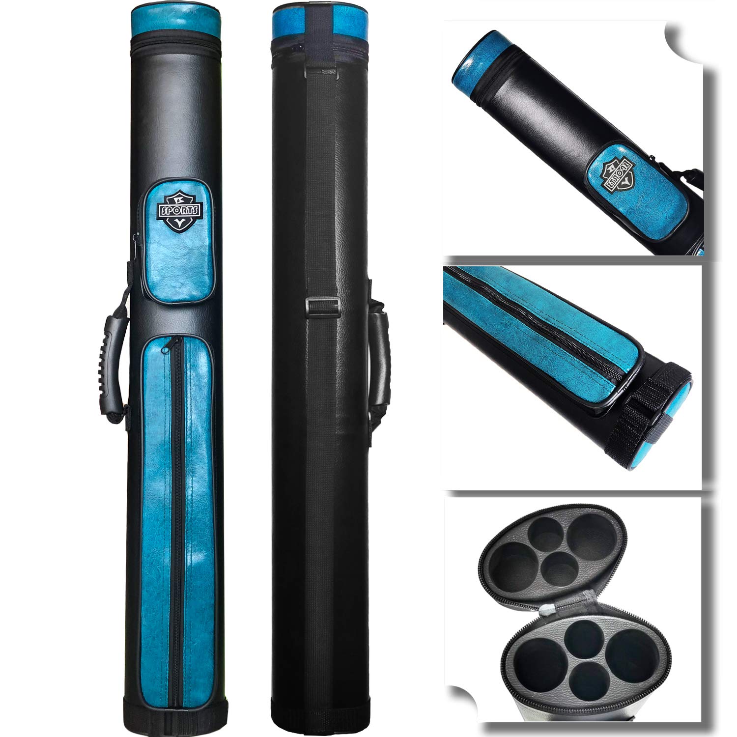 SPORTS 2x2 Hard Oval Pool Cue Case - Durable Billiard Stick Carrying Bag for Professional and Home Use