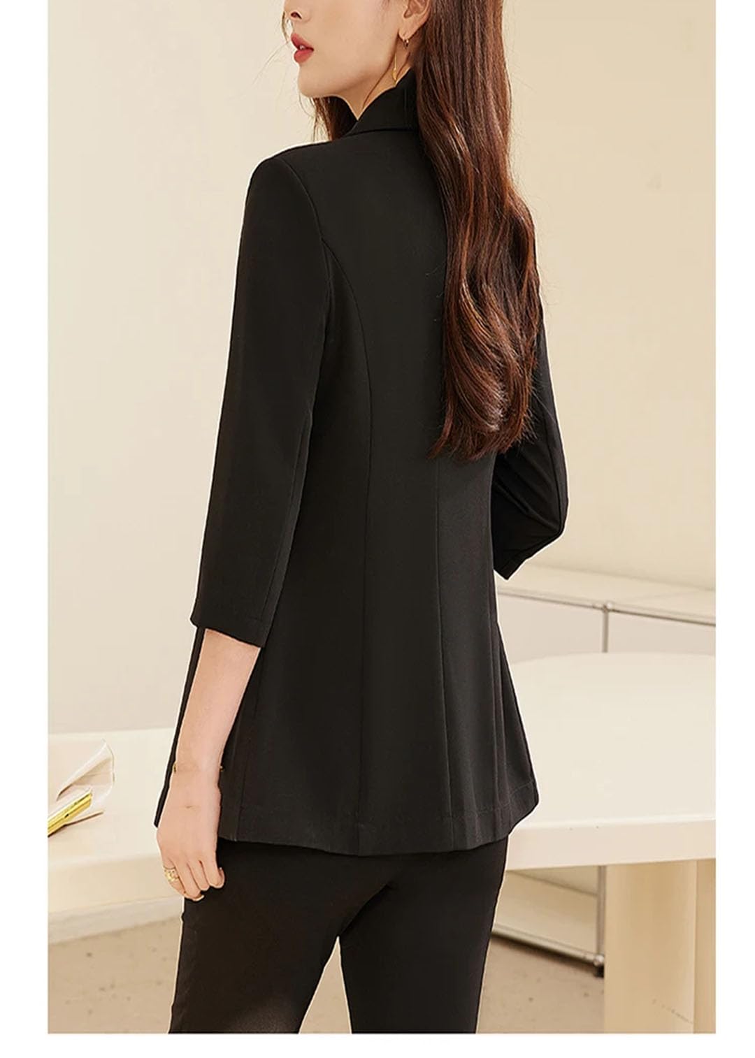 Women's Double Breasted Blazer Suit Set with 3/4 Sleeve Jacket & Trousers - Professional Office Wear, Business Attire, and Formal Outfits for Work or Special Occasions