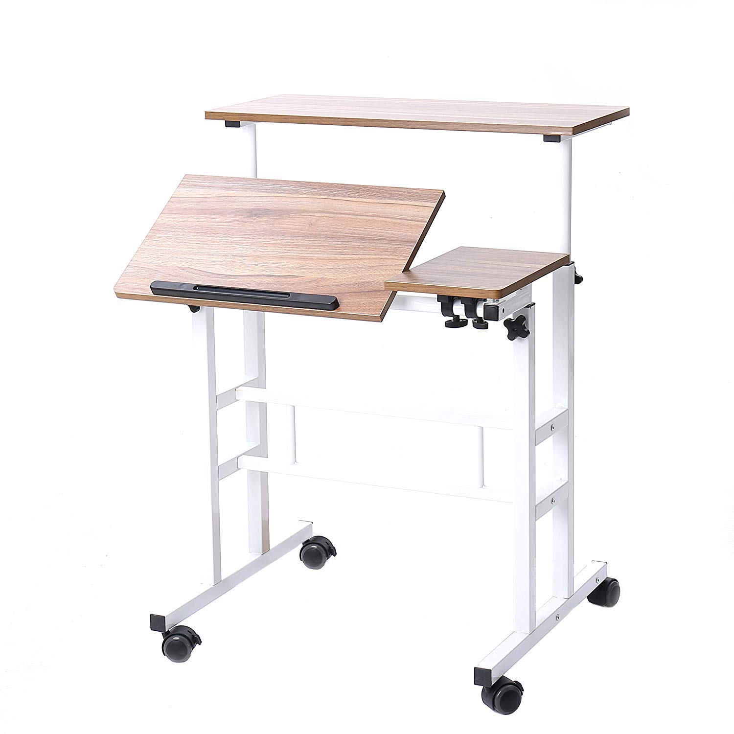Adjustable Rolling Standing Desk - Mobile Sit Stand Computer Workstation with Wheels, Ergonomic Office Desk Riser for Home & Office, Oak Finish - Perfect for Small Spaces, Shared Workspaces & Flexible Workstations