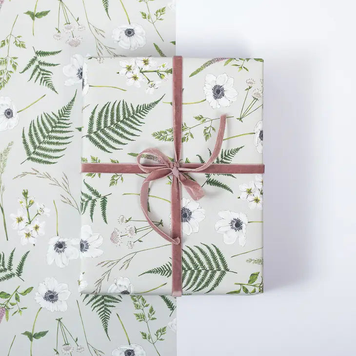 Premium Wild Meadow Grey Gift Wrapping Paper - Elegant Present Wrapping for Birthdays, Weddings & Special Occasions