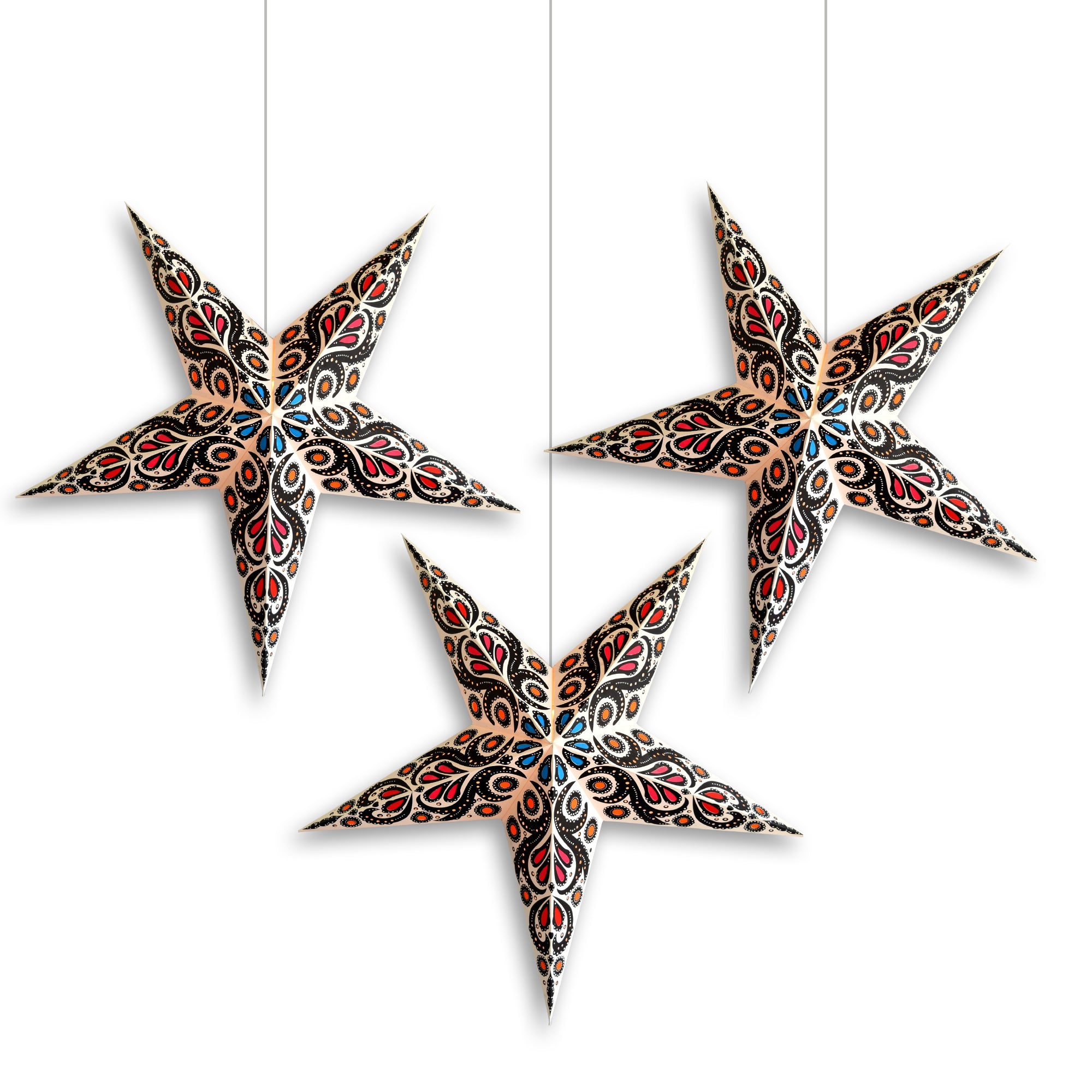 3 Pack 24 Inch White Paper Star Lantern with Triple Pendant Light - Astral Bloom Kit for Bedroom, Wedding & Party Decorations