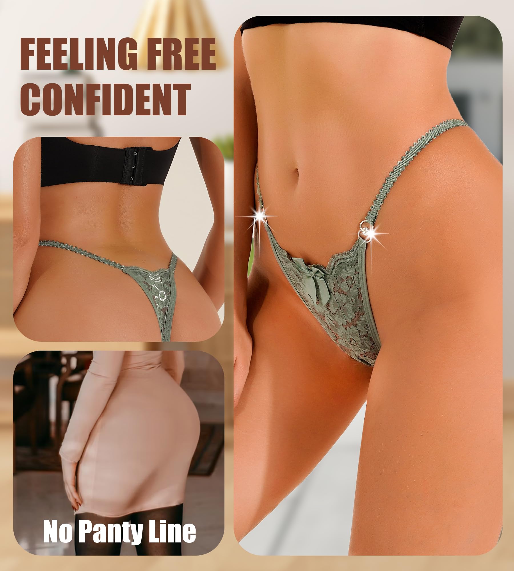 4-Pack Women's G-String Thongs - T-Back Lace Hollow Out Low Waist Underwear - Floral Breathable Cheeky Panties for Comfort & Seduction - Perfect for Date Nights, Lingerie Gifts & Sensual Occasions