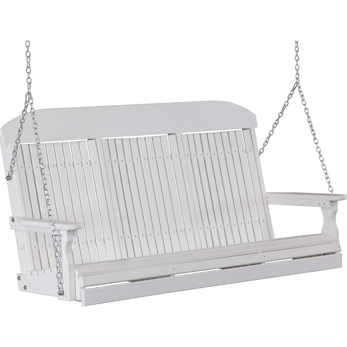 LuxCraft Classic 5ft Highback Recycled Plastic Porch Swing with Cup Holder - Outdoor Patio Furniture for Garden, Backyard & Deck Relaxation