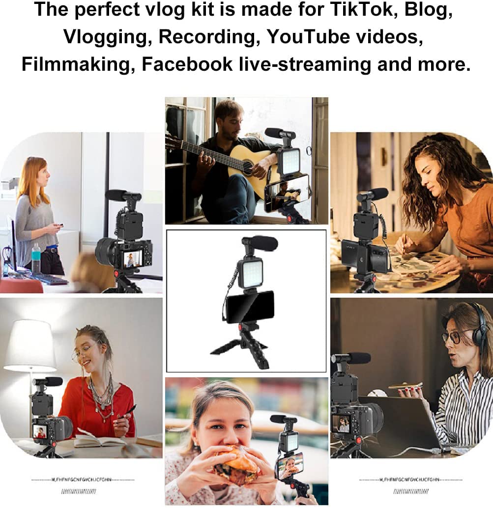 QPLOVE Smartphone Video Kit with LED Light, Microphone, Tripod & Phone Holder - Compatible with iPhone & Android for YouTube, TikTok, Live Streaming, Vlogging & Content Creation - Perfect for Home Studio, Outdoor Shooting & Social Media Influencers