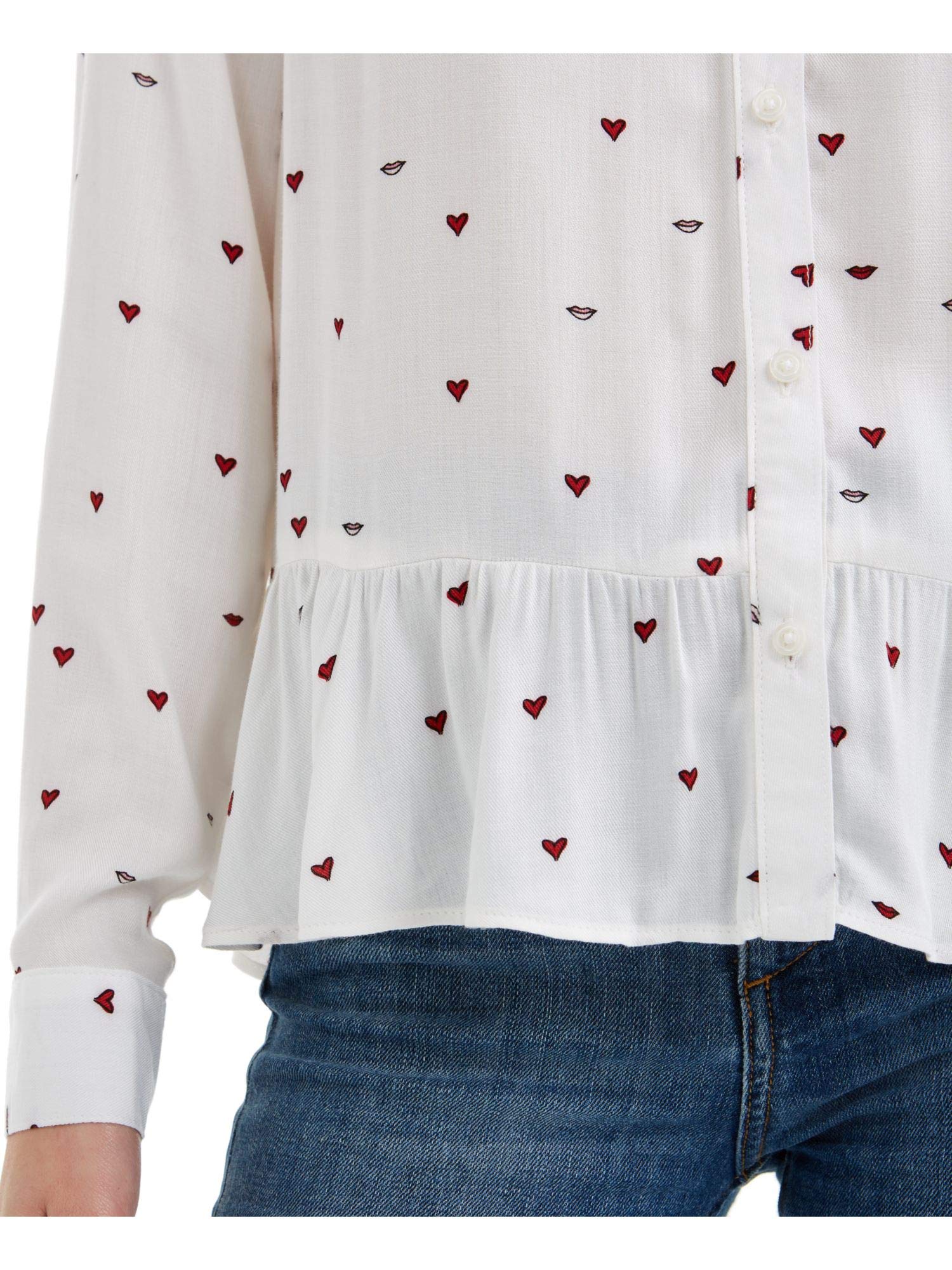 Maison Jules Printed Peplum Top with Red Heart String - Flirty & Feminine Blouse for Date Night & Special Occasions