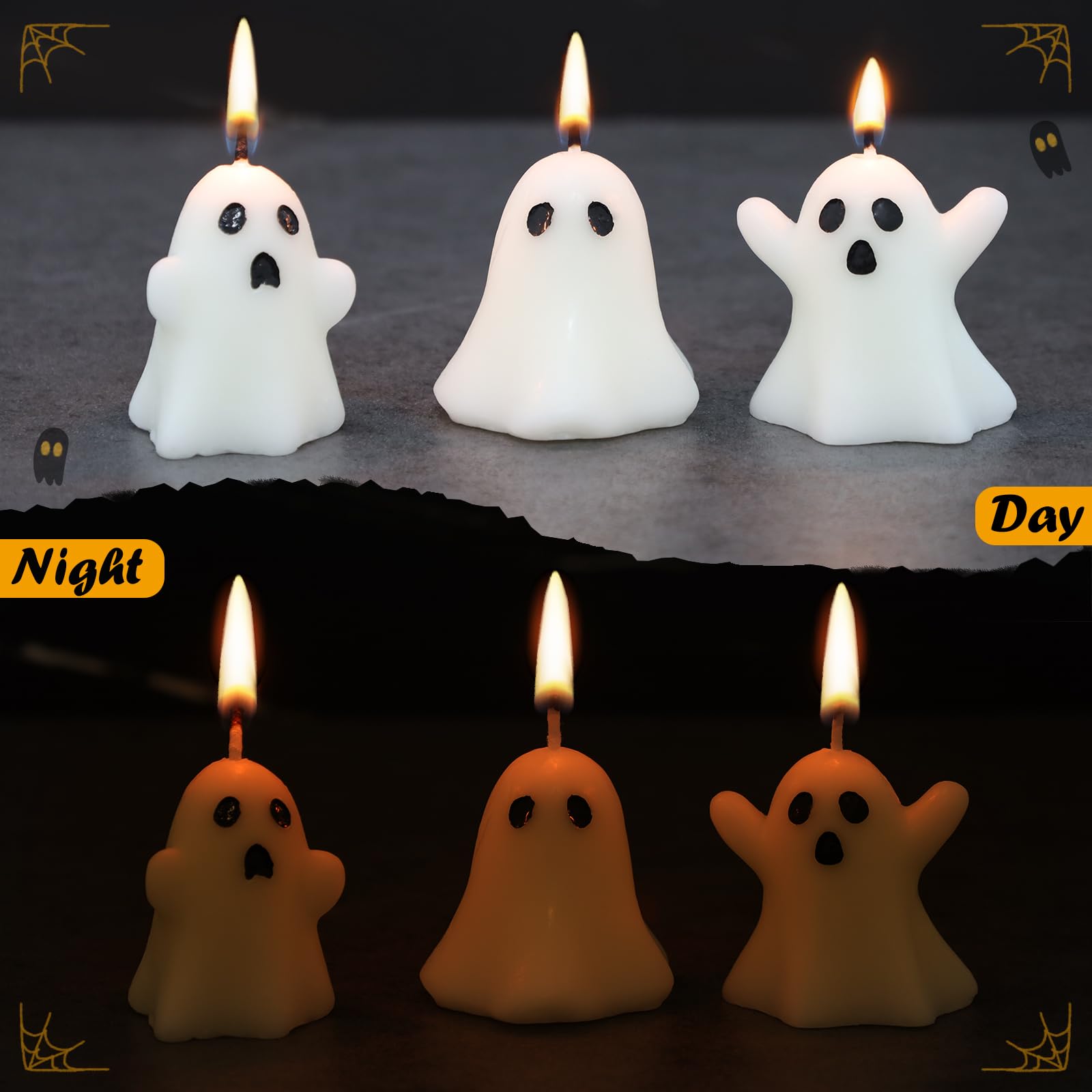 12-Pack Halloween Ghost Candles - Spooky White Floating Candles for Tabletop Decor, Dripless Wax Burning Candles - Perfect for Halloween Party Decorations, Haunted House Themes & Spooky Centerpieces