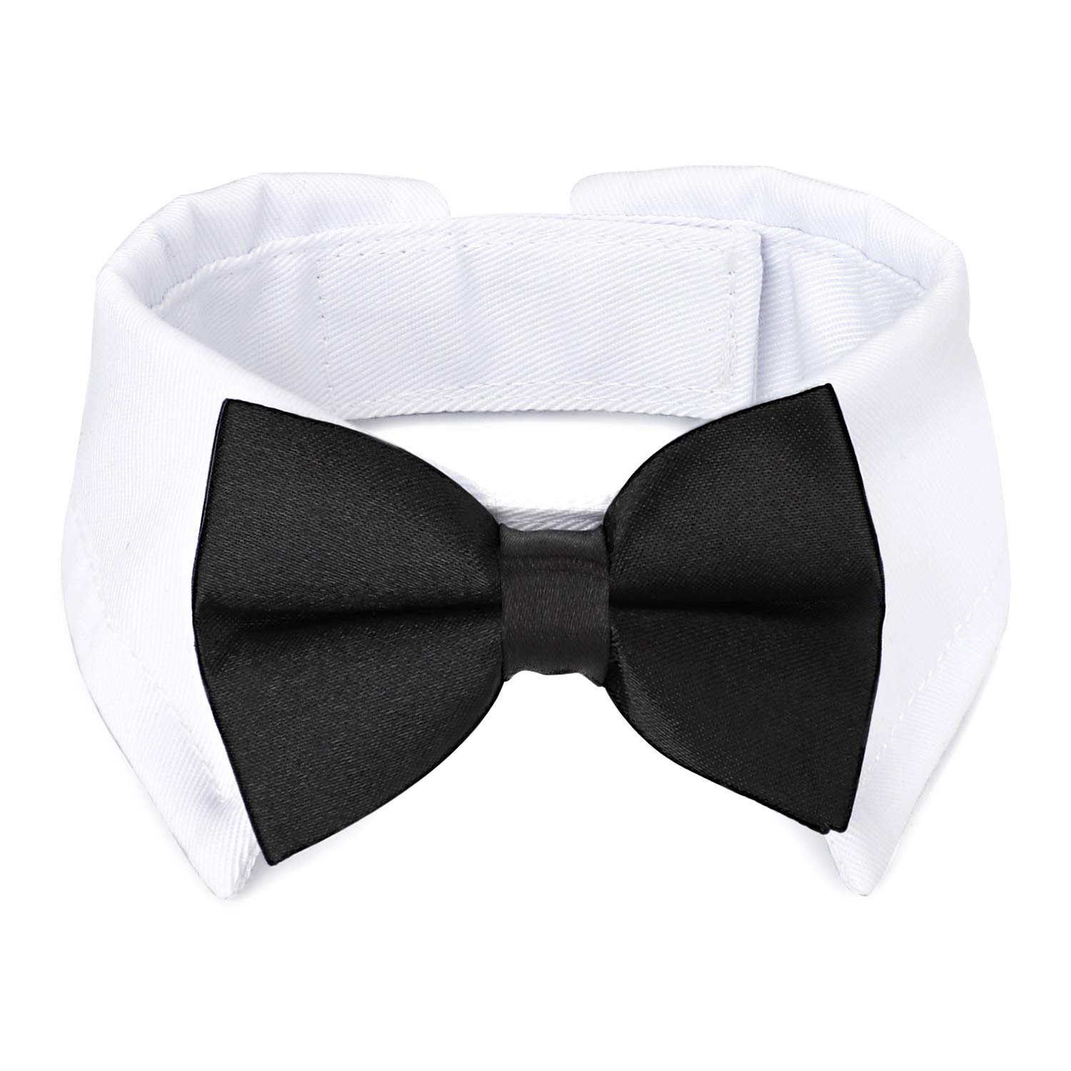 Segarty Adjustable Black Bow Tie Dog Collar - Handcrafted Tuxedo Bowtie with White Collar for Small Dogs & Cats - Perfect for Weddings, Birthdays & Formal Events
