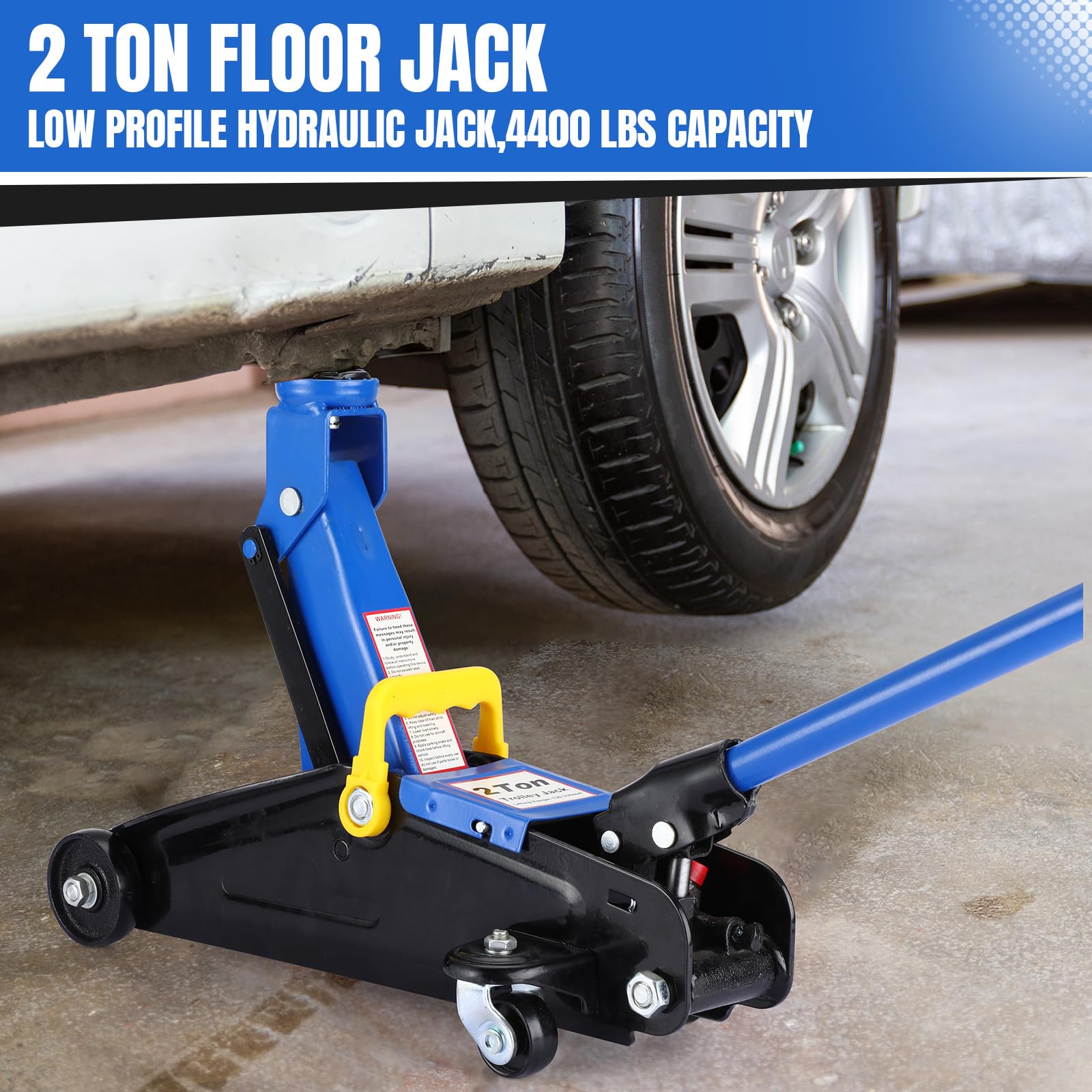 GARVEE 2 Ton Hydraulic Floor Jack - Low Profile 4400 Lbs Capacity, Quick Lift Pump, Heavy Duty Steel Construction (3.35