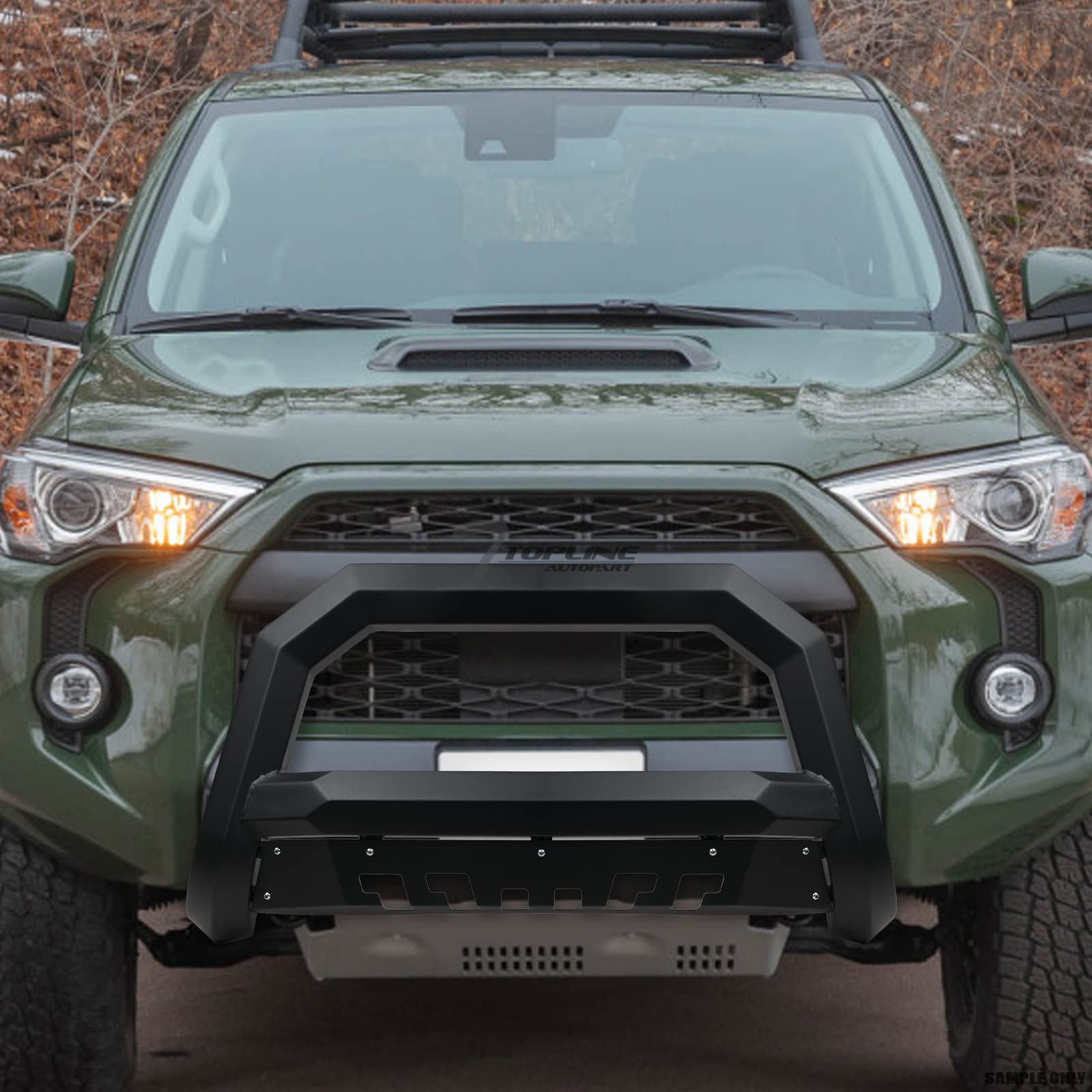 Matte Black AVT Style Angular Brush Push Front Bumper Grill Grille Guard with Skid Plate Compatible with 2010-2024 Toyota 4Runner | Off-Road Protection & Stylish Upgrade for Adventure Enthusiasts