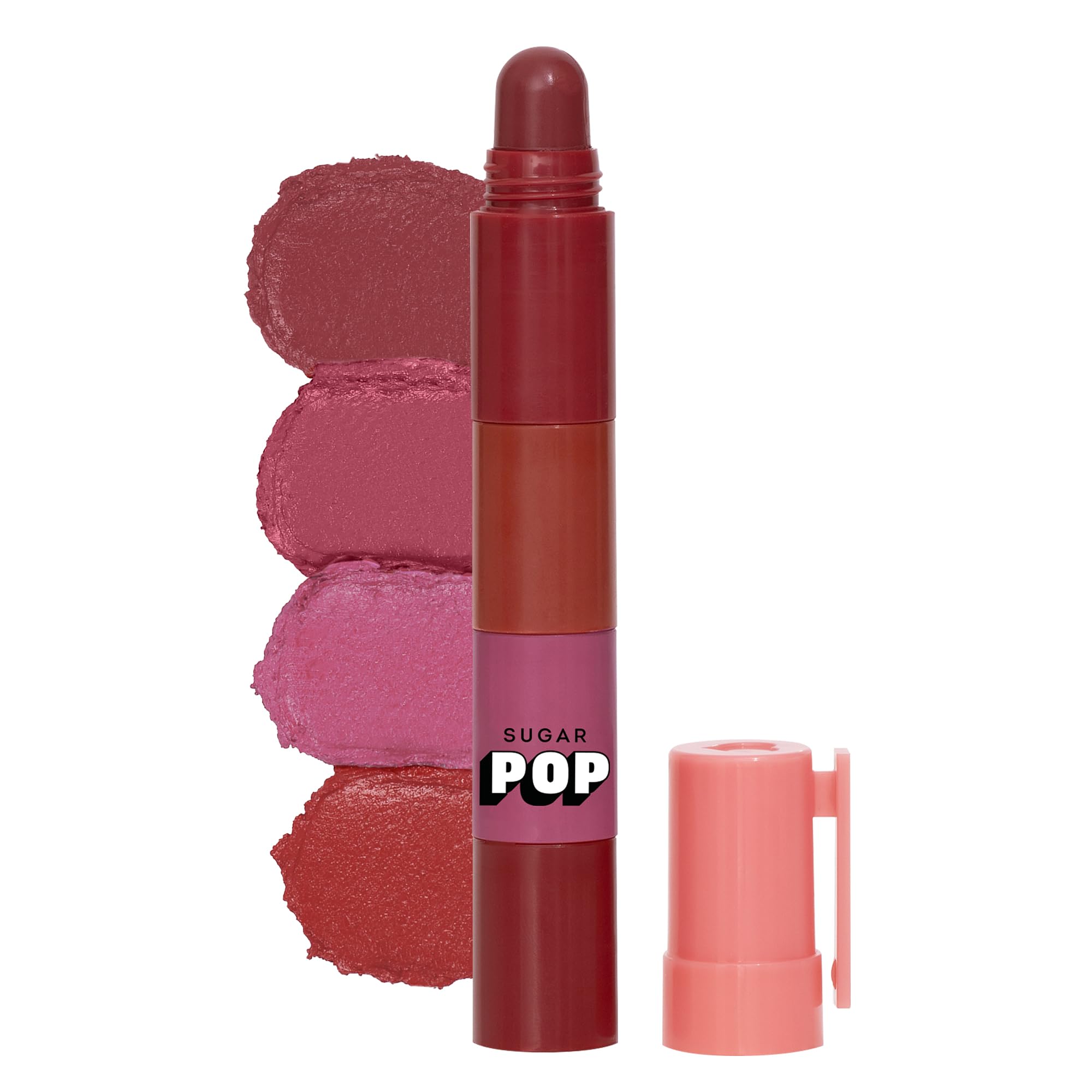 SUGAR POP 4 in 1 Lip Twist Stackable Lipstick Set - Hydrating Matte & Satin Finish with Castor Oil | 6.4g #03 Bare Perfection | Multi-Use Lip Color for Everyday Wear, Date Night & Special Occasions